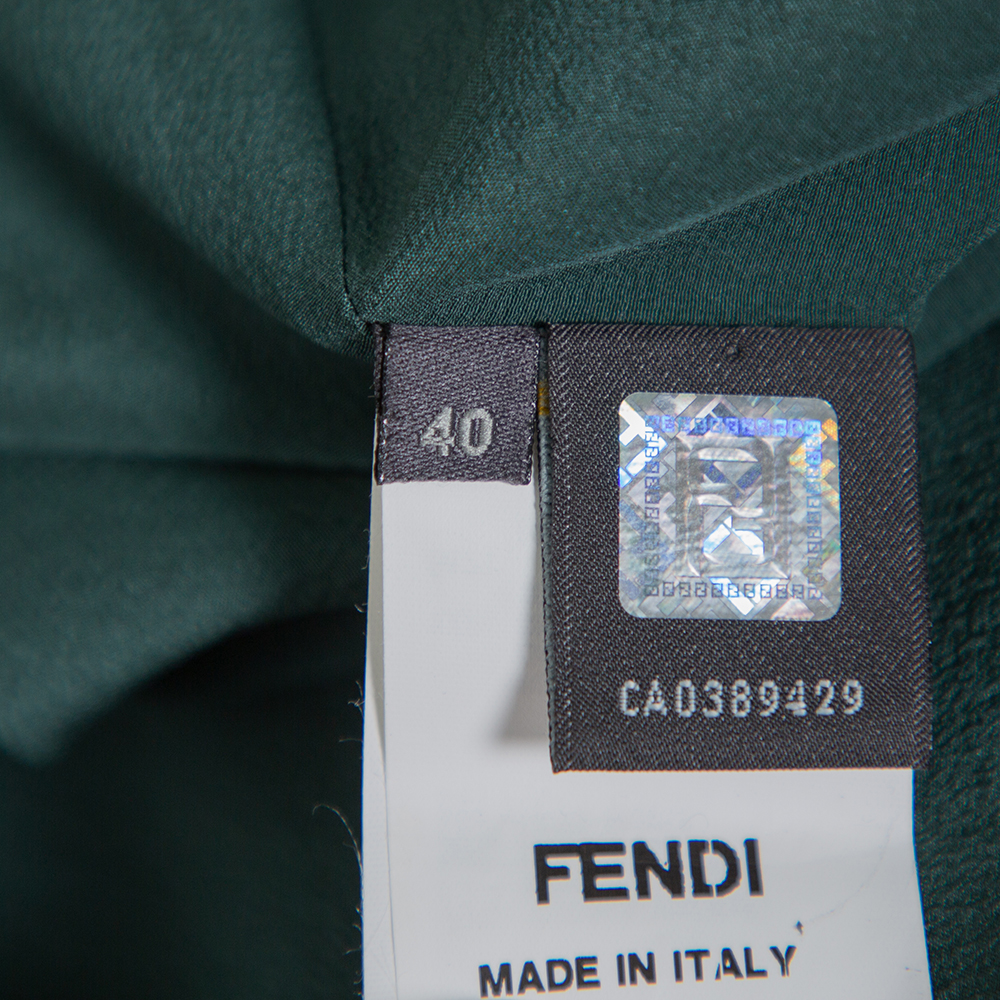 Fendi Dark Green Crepe One Shoulder Maxi Dress S