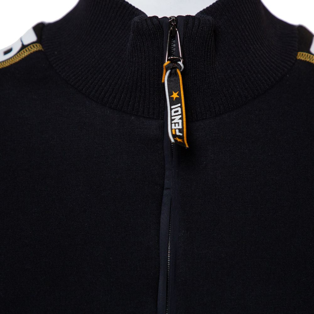 Fendi Black Knit Zipper Front Sweatshirt L