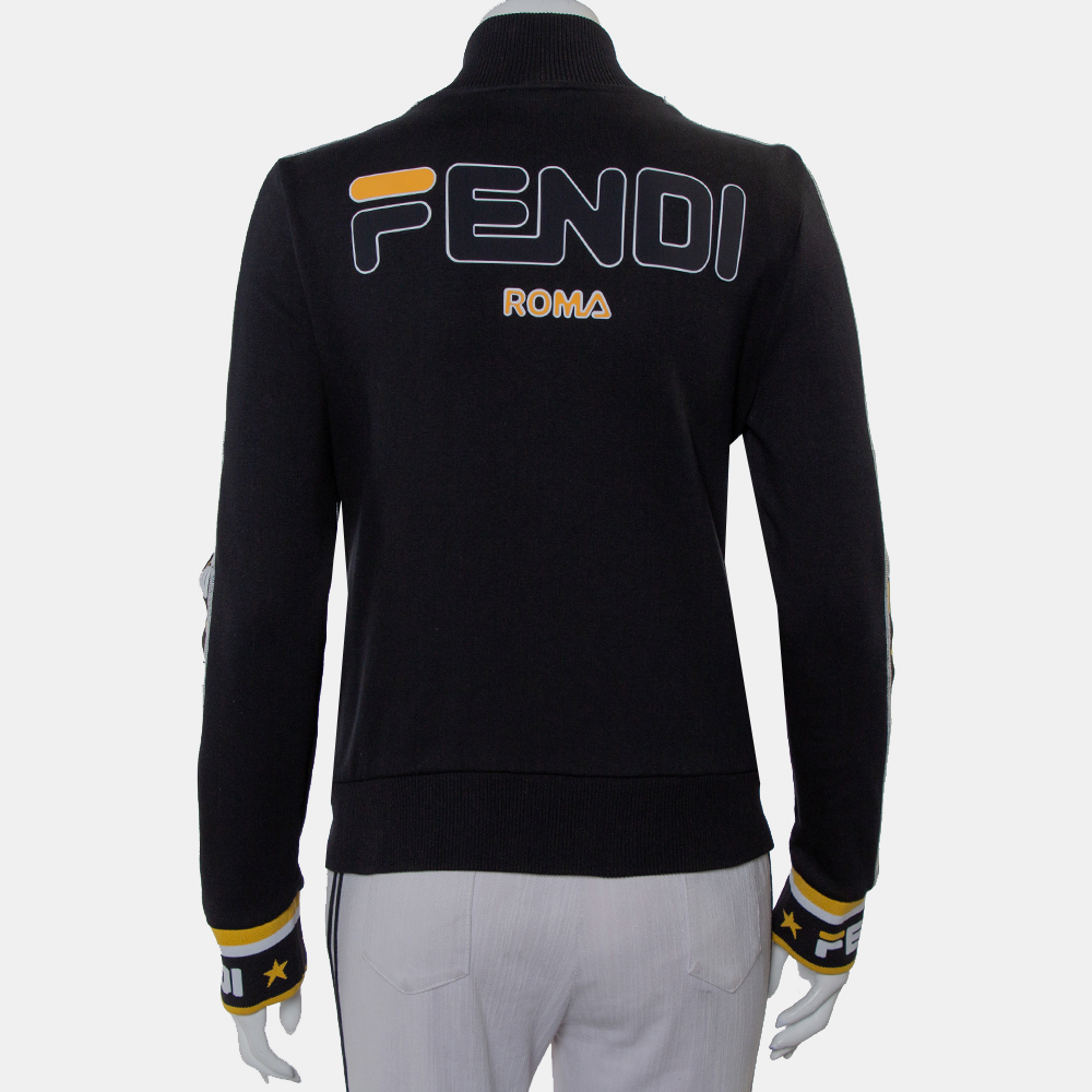 Fendi Black Knit Zipper Front Sweatshirt L