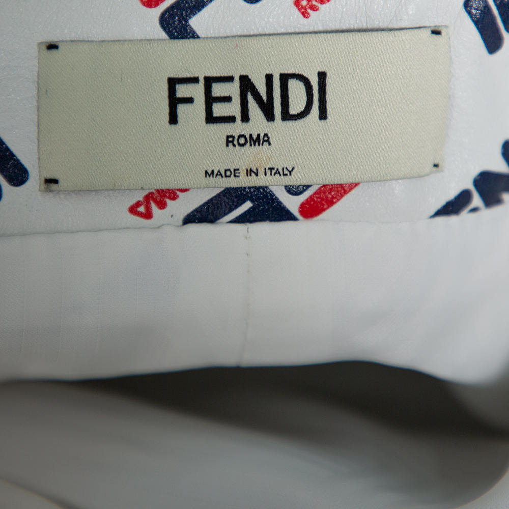 Fendi White Allover Fendi Mania Logo Leather Mini Skirt M