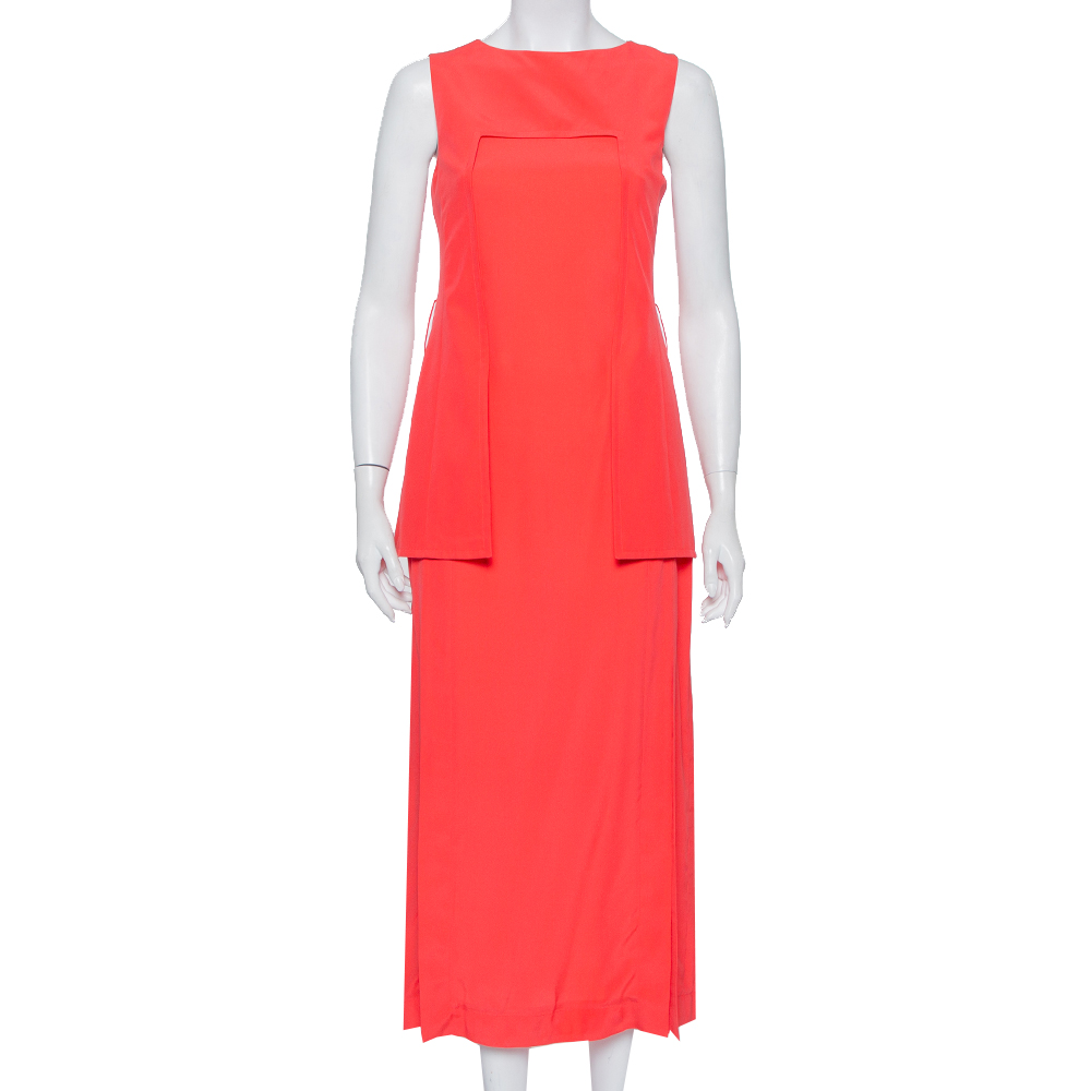 Fendi Pink Silk Overlay & Slit Detail Sleeveless Maxi Dress M