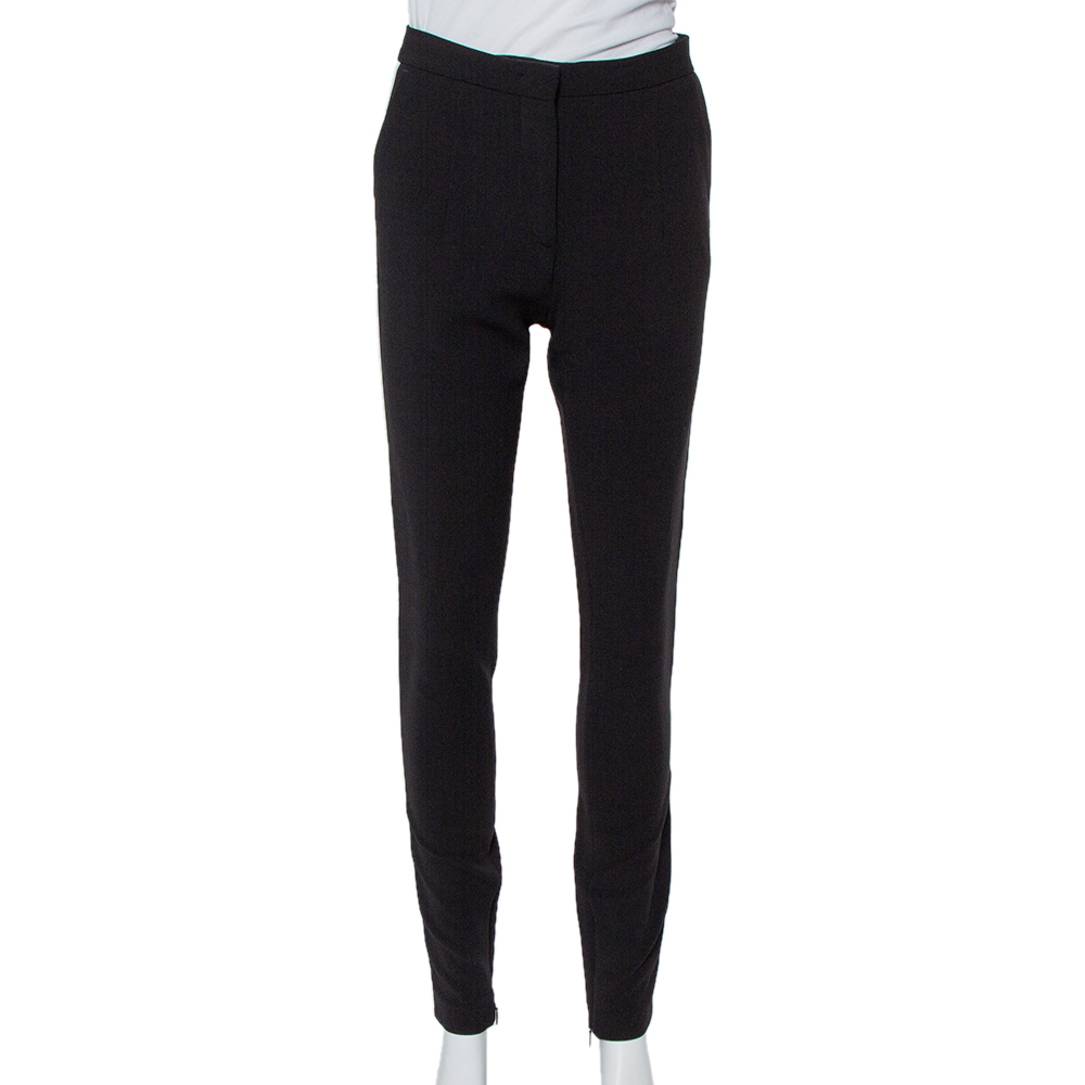 Fendi Black Wool Contrast Trim Zip Detail Tapered Leg Pants S