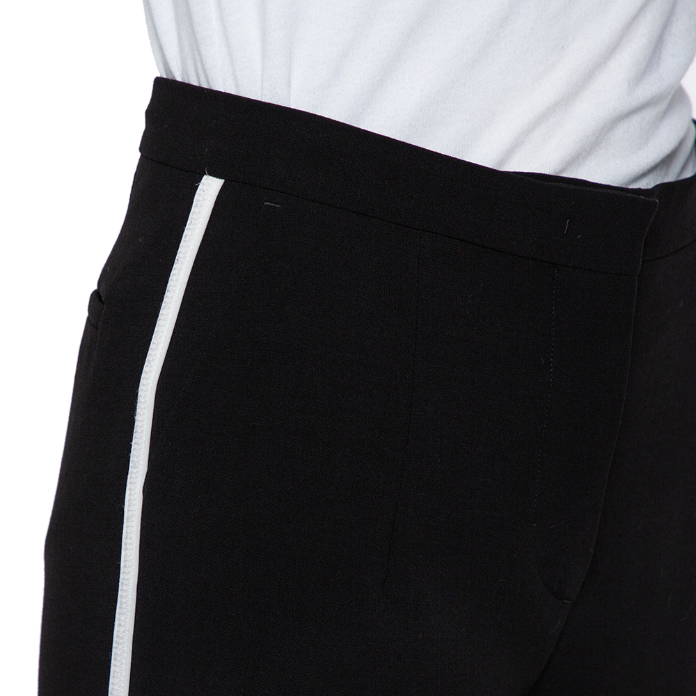 Fendi Black Wool Contrast Trim Zip Detail Tapered Leg Pants S