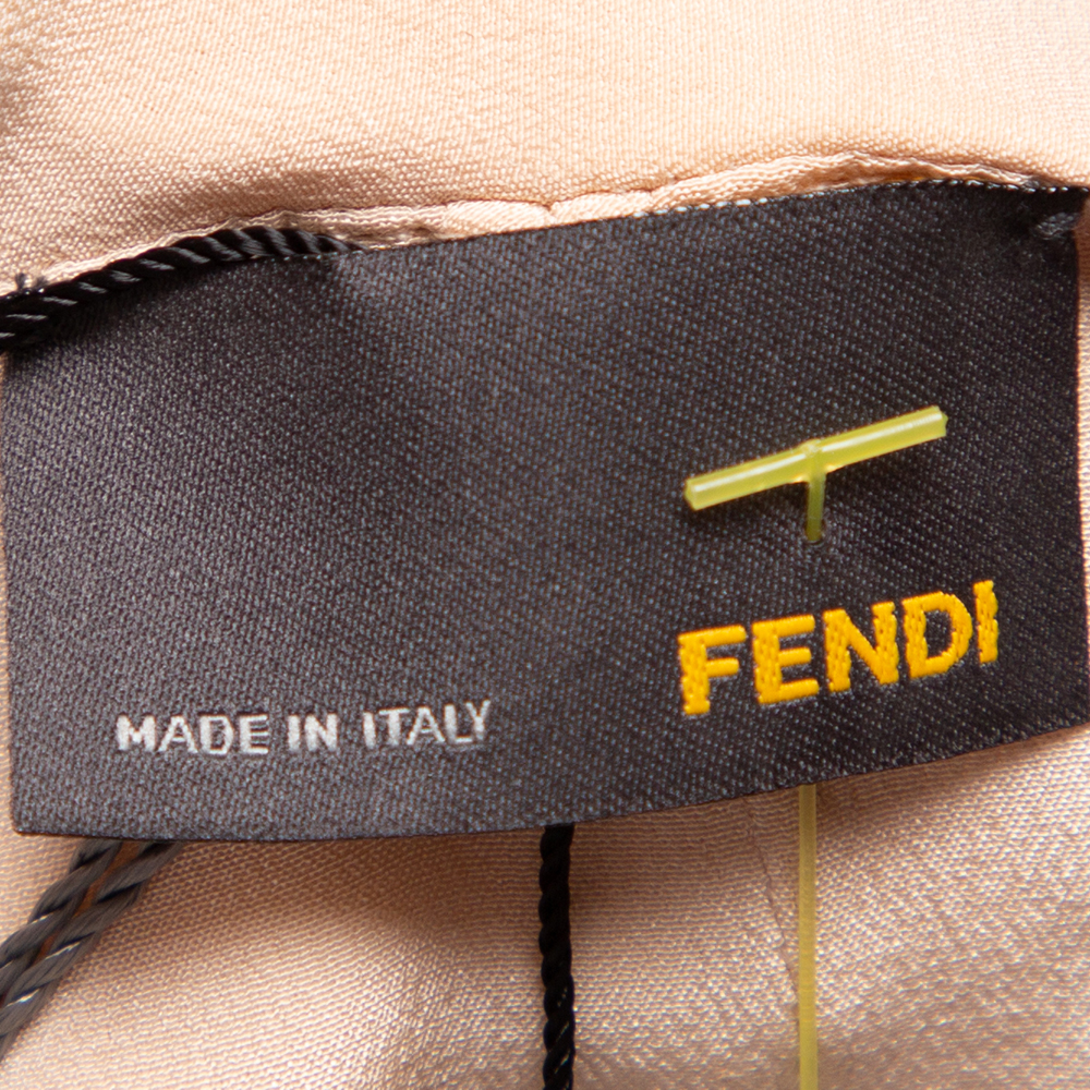 Fendi Beige Silk Contrast Detail Ruffled Midi Dress M