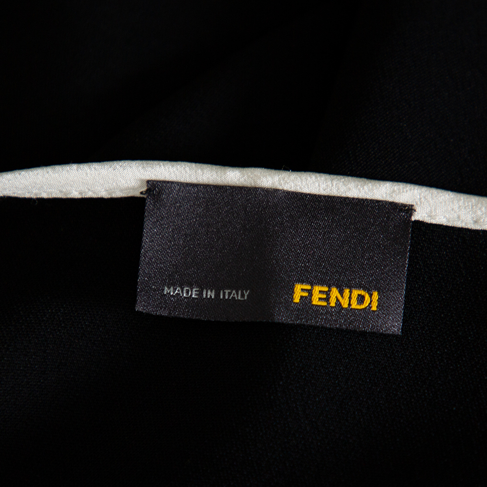 Fendi Black Crepe Contrast Trim Front Slit Detail Long Dress M