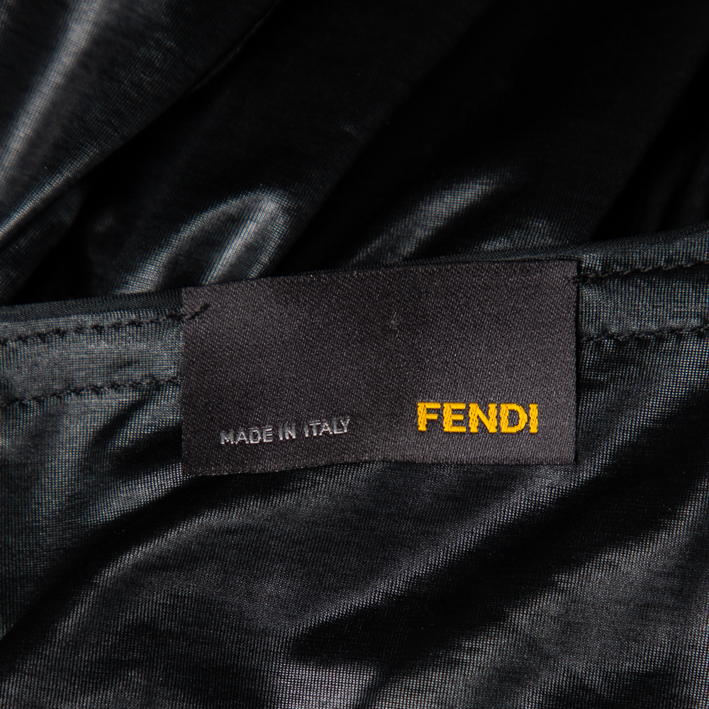Fendi Black Coated Elastic Waist Detail Sleeveless Midi Dress M