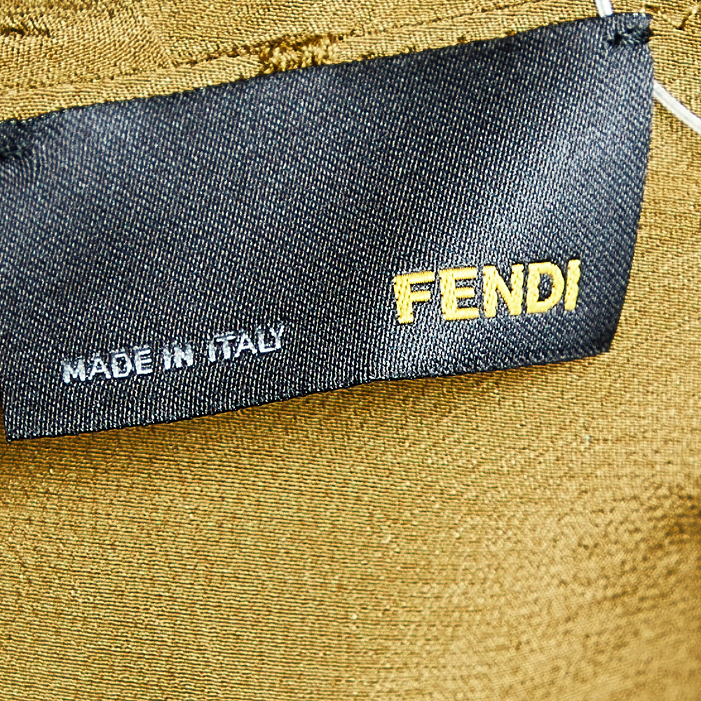 Fendi Olive Green Silk Draped Sleeve Detail Top M