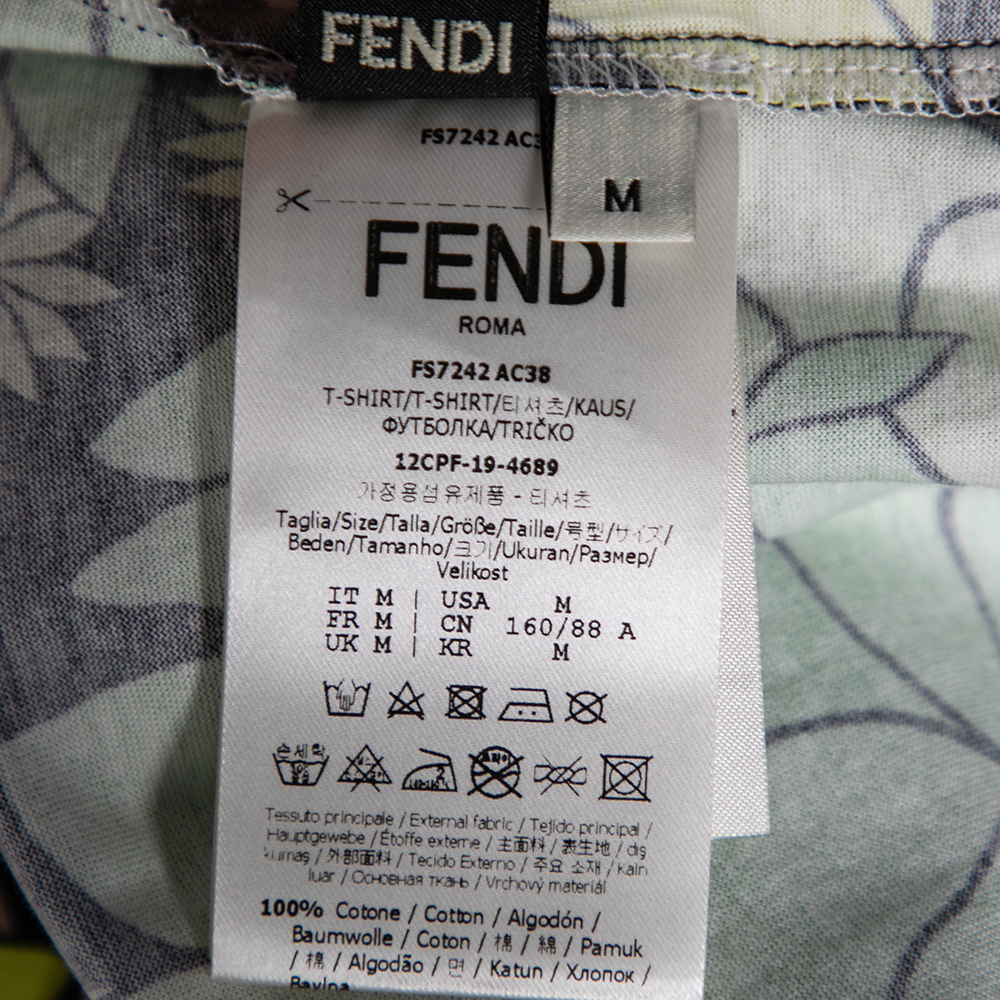 Fendi Multicolored Floral Printed Cotton FF Motif Detailed T-Shirt M