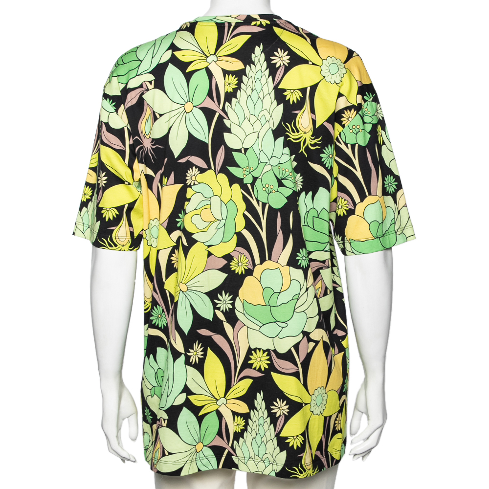 Fendi Multicolored Floral Printed Cotton FF Motif Detailed T-Shirt M