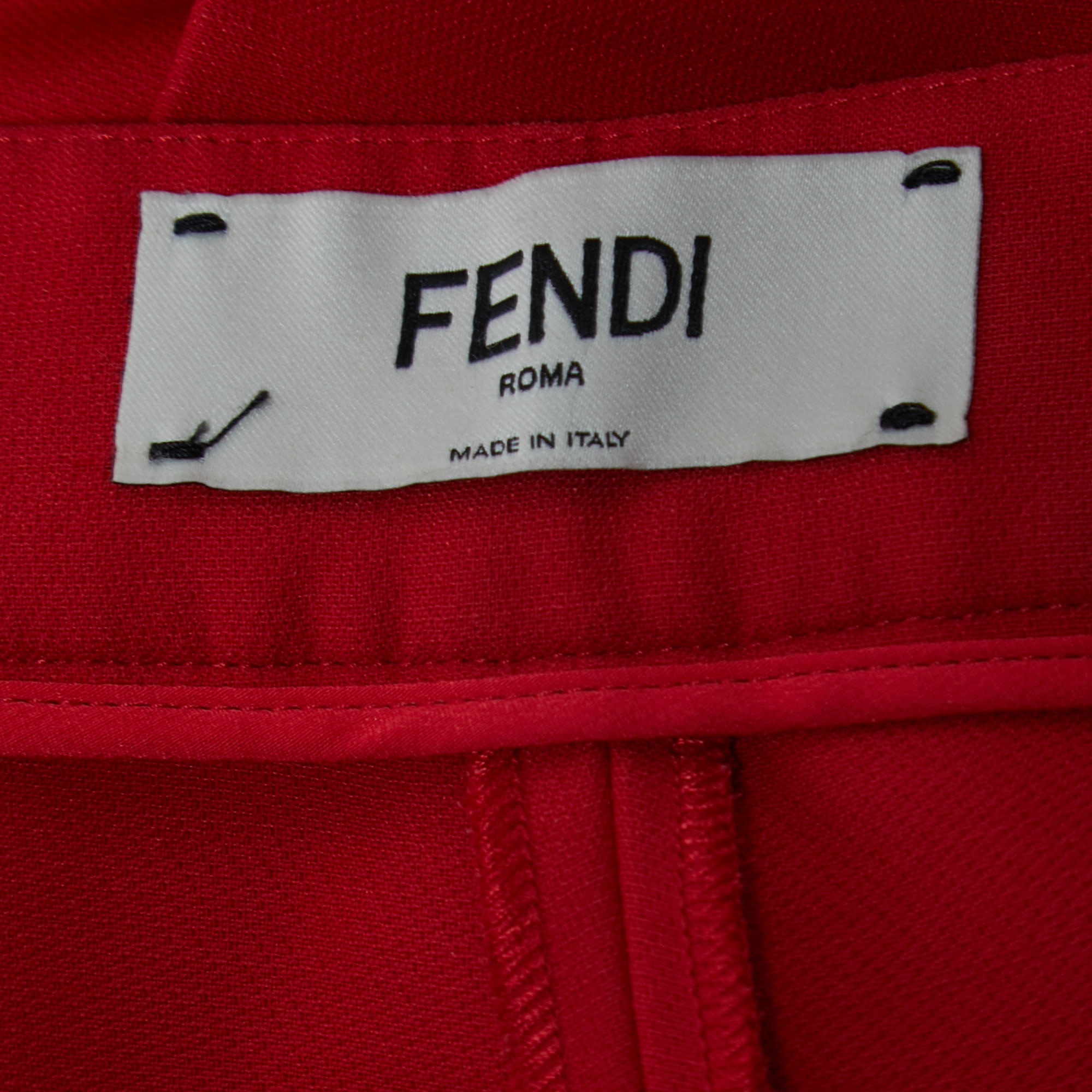 Fendi Red Wool Crepe Side Stripe Detail Wide-Leg Trousers S