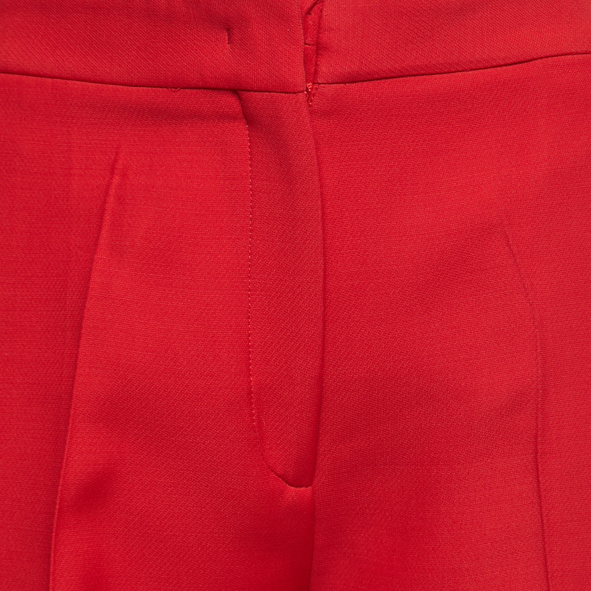 Fendi Red Wool Crepe Side Stripe Detail Wide-Leg Trousers S