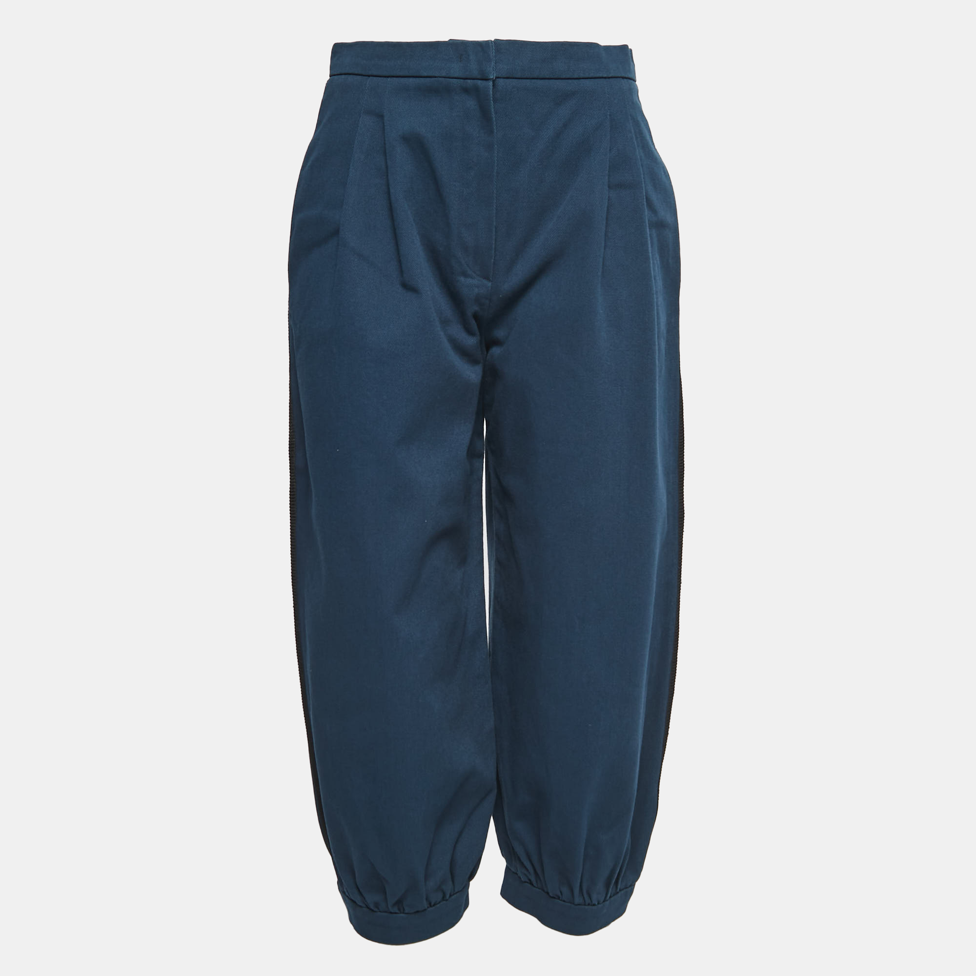 Fendi navy blue cotton twill balloon-leg trousers m