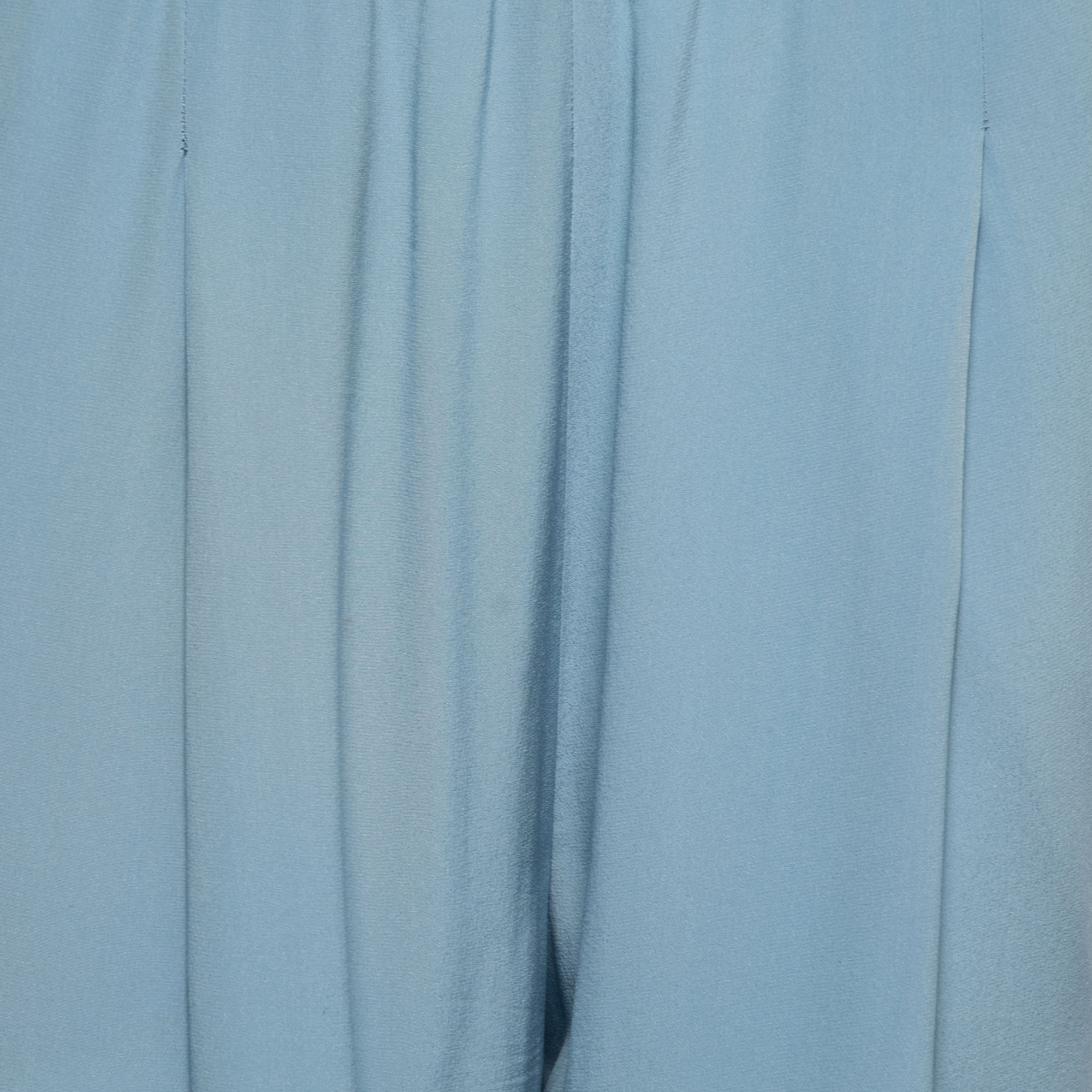 Fendi Blue Crepe Silk Ribbed Detail Trousers S
