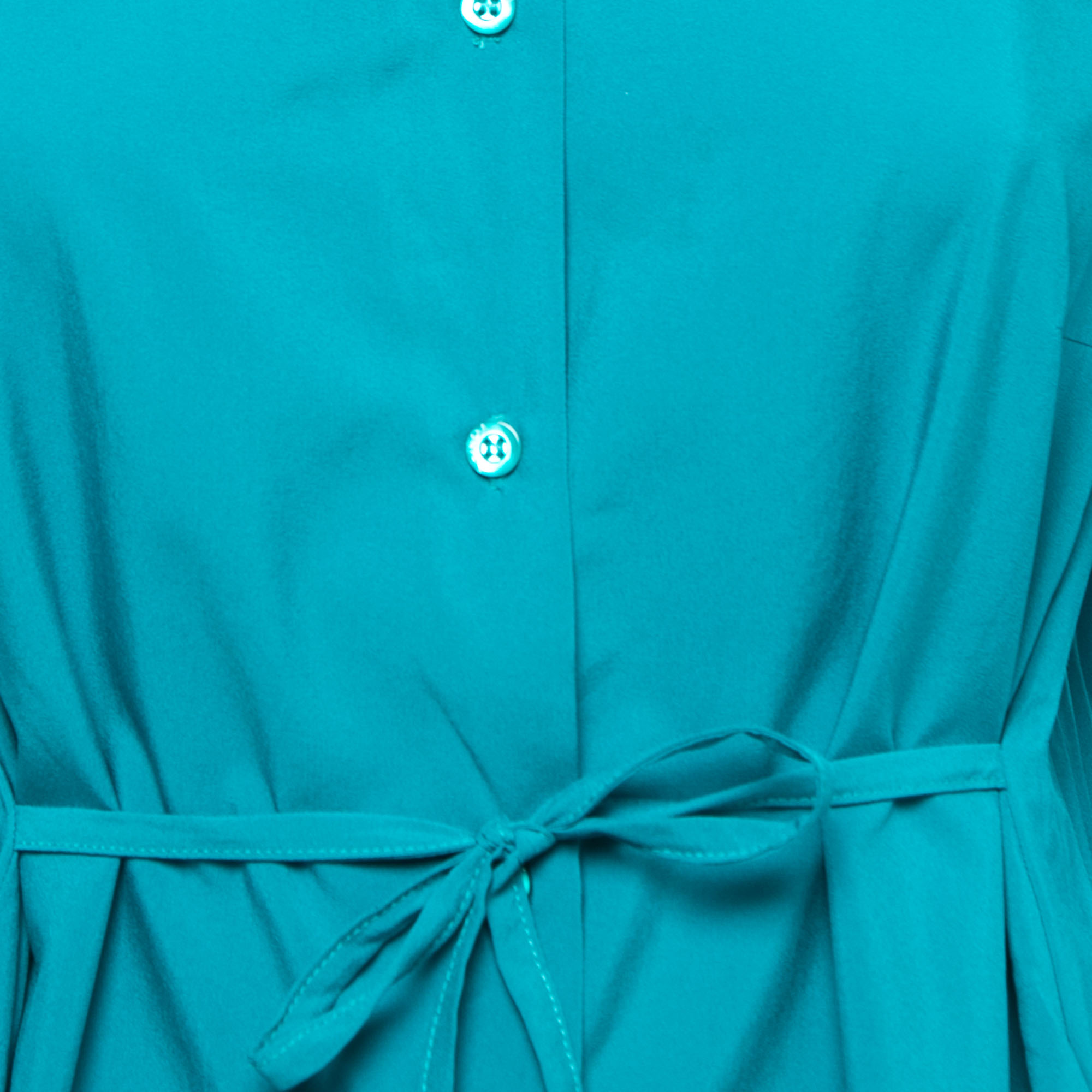 Fendi Blue Crepe Button Front Long Sleeve Tie Detail Shirt Blouse L
