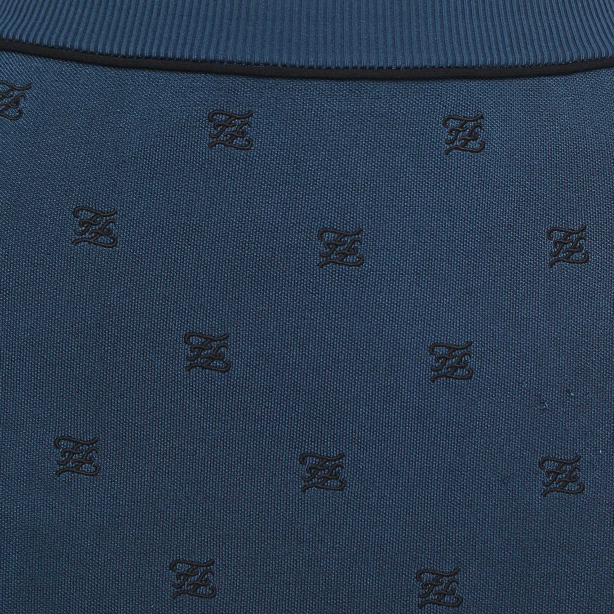 Fendi Blue Knit Logo Embroidered Midi Skirt M