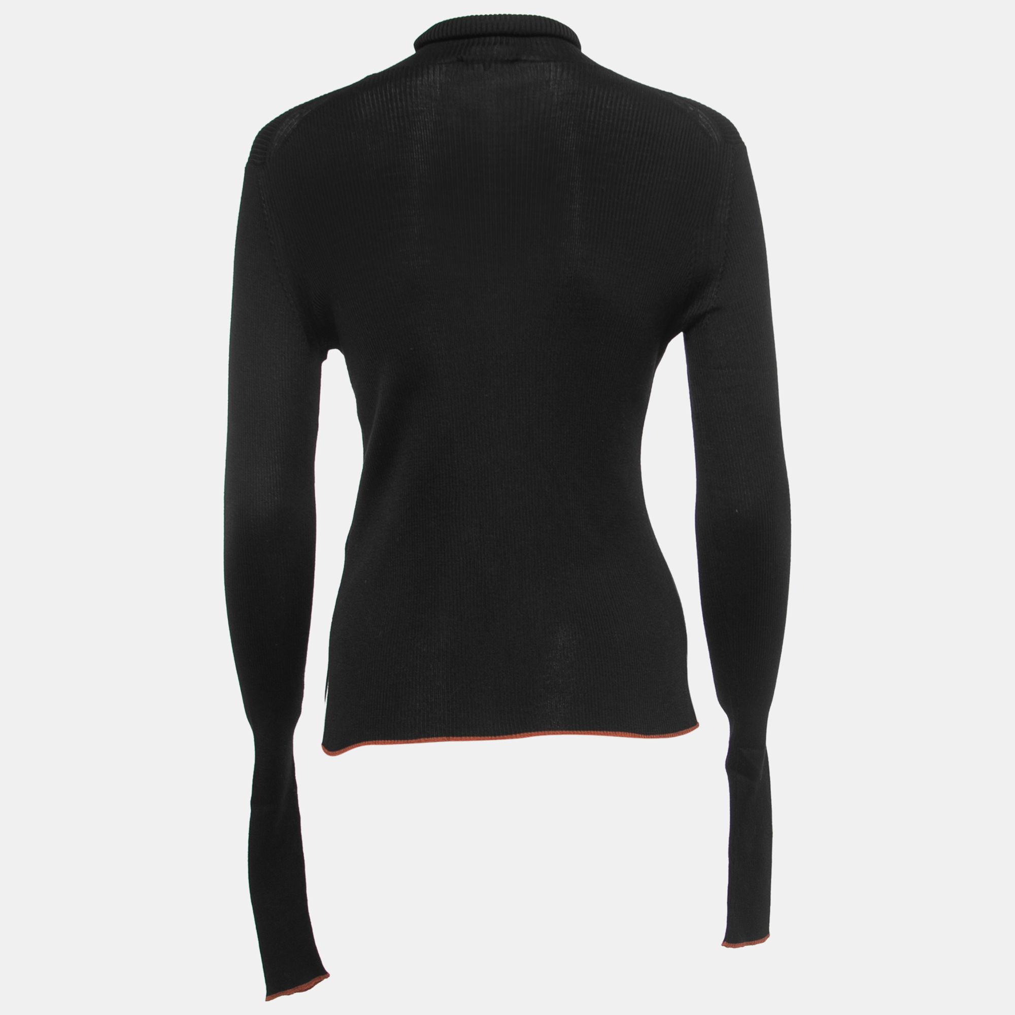 Fendi Black Silk Knit Contrast Hem Detail Turtleneck Pullover M