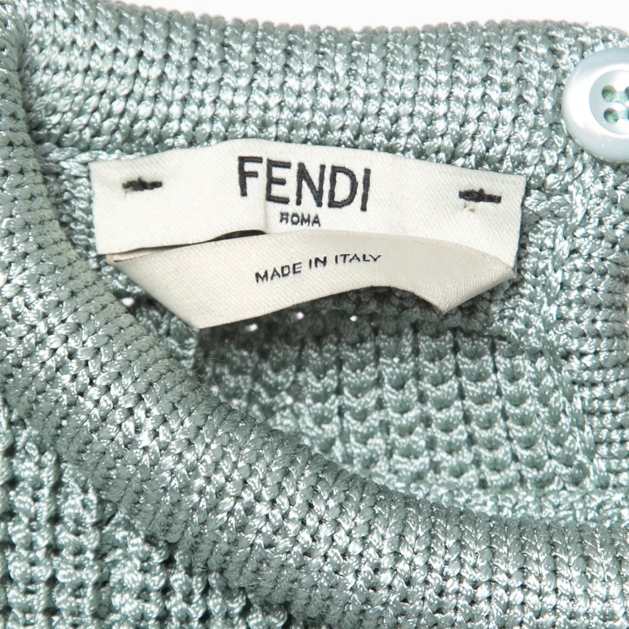 Fendi Mint Blue Knit High Neck Half Sleeve T-Shirt M