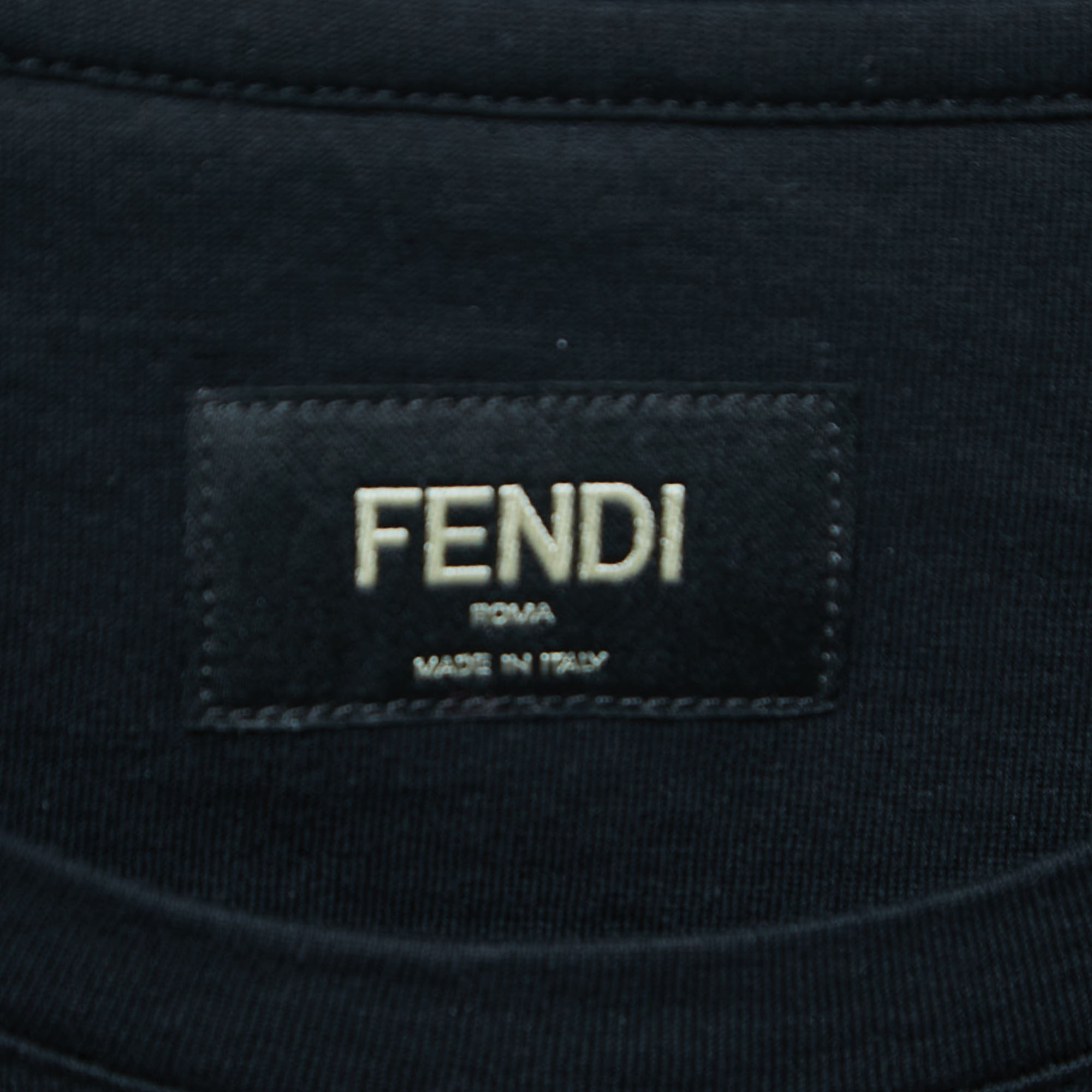 Fendi Black Print Cotton Patch Detailed Short Sleeve T-Shirt S