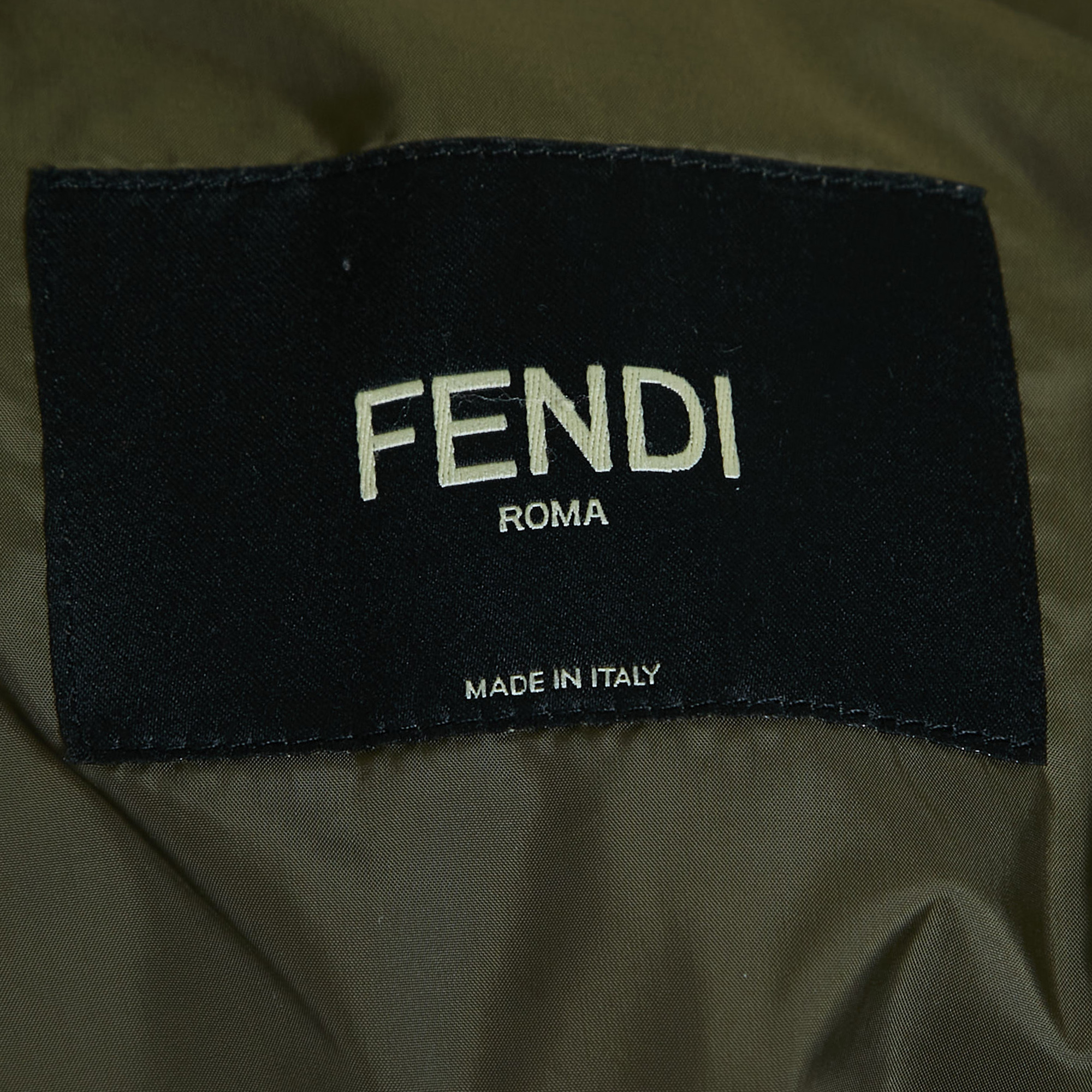 Fendi Military Green Synthetic Logo Patch Detailed Zip Front Jacket L