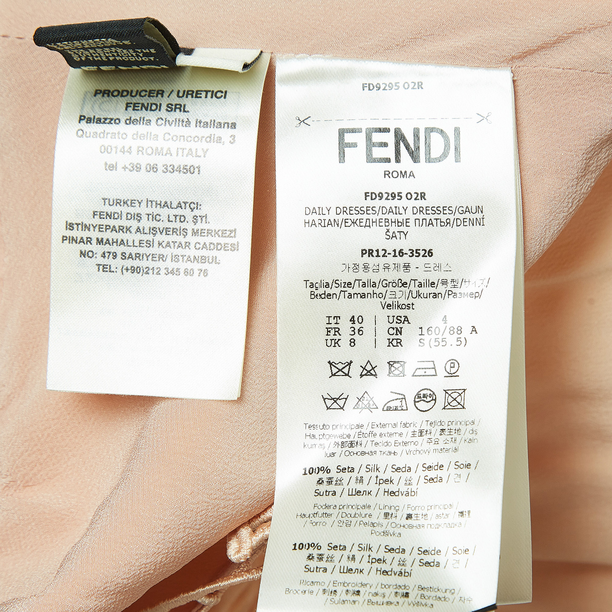 Fendi Dusty Pink Silk Lace Trim Ruffled Midi Dress S