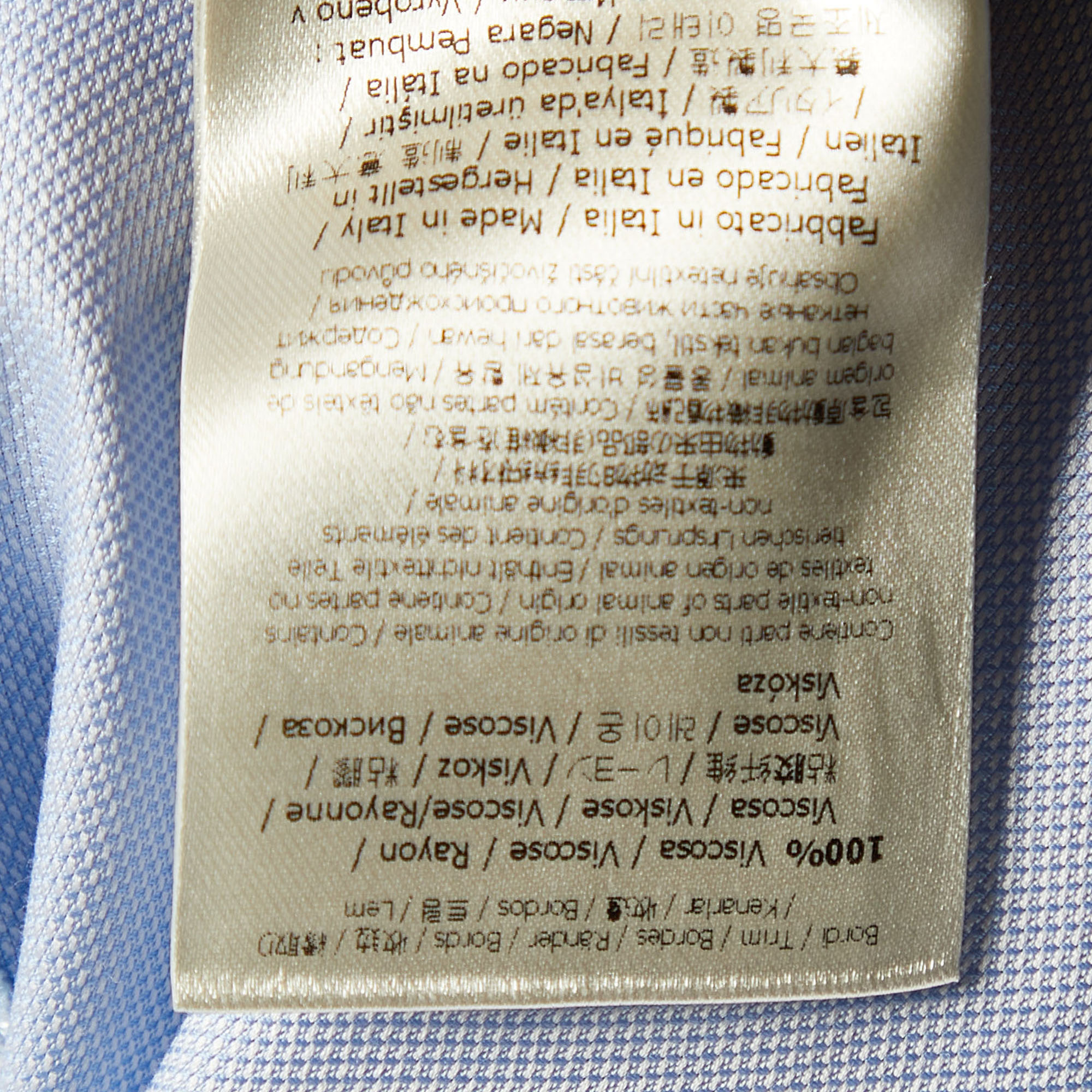 Fendi Blue Cotton Contrast Detail Cut Shoulder Shirt M