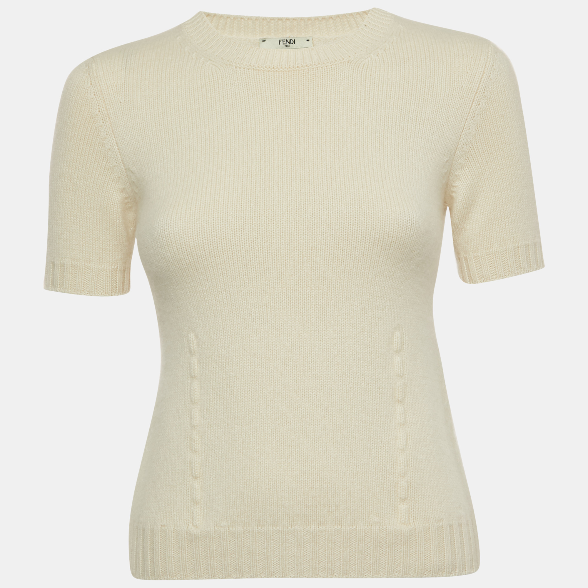 Fendi Off-White Cashmere Half Sleeve Pullover Top S