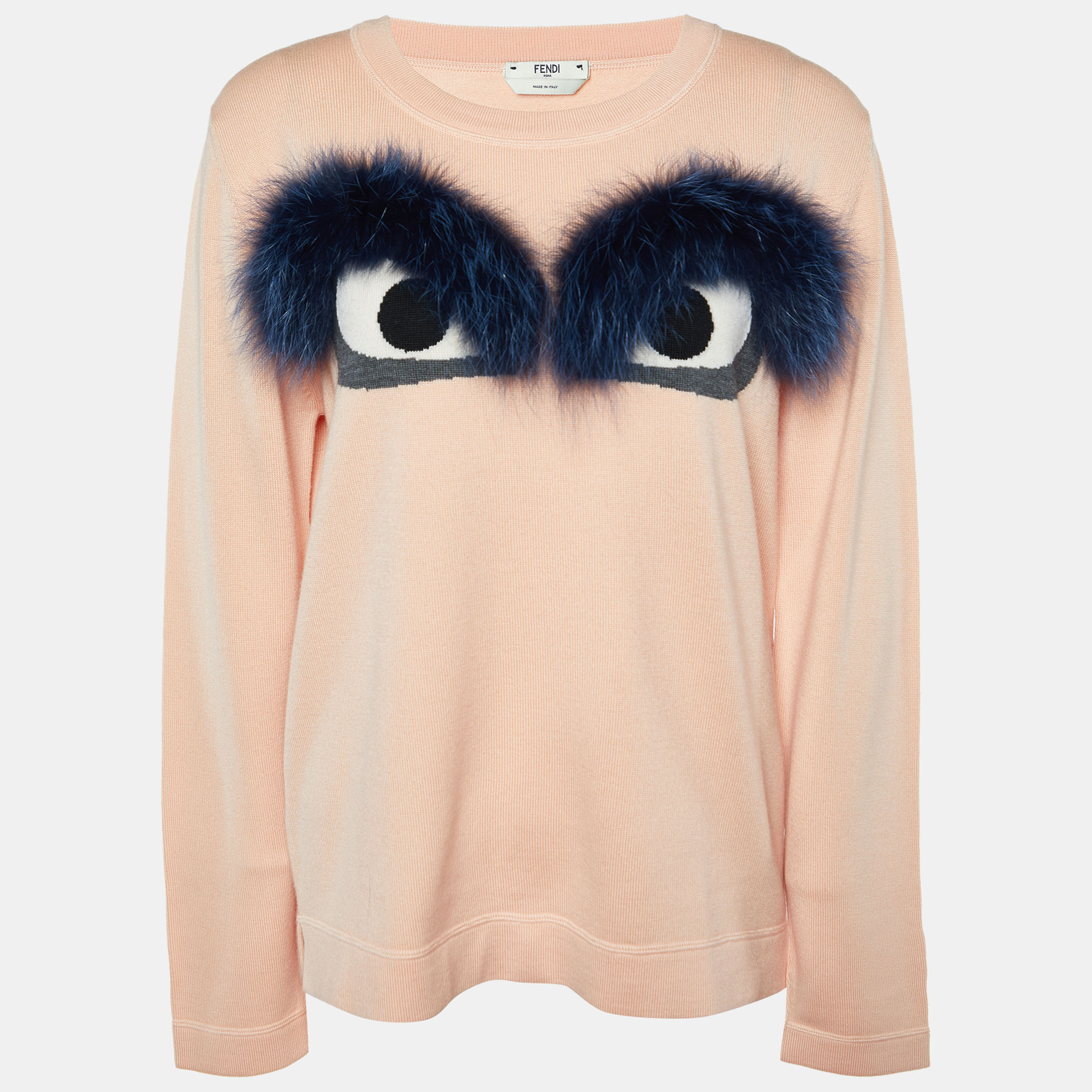 Fendi Light Orange Wool Fox Fur Bug Eye Sweater L