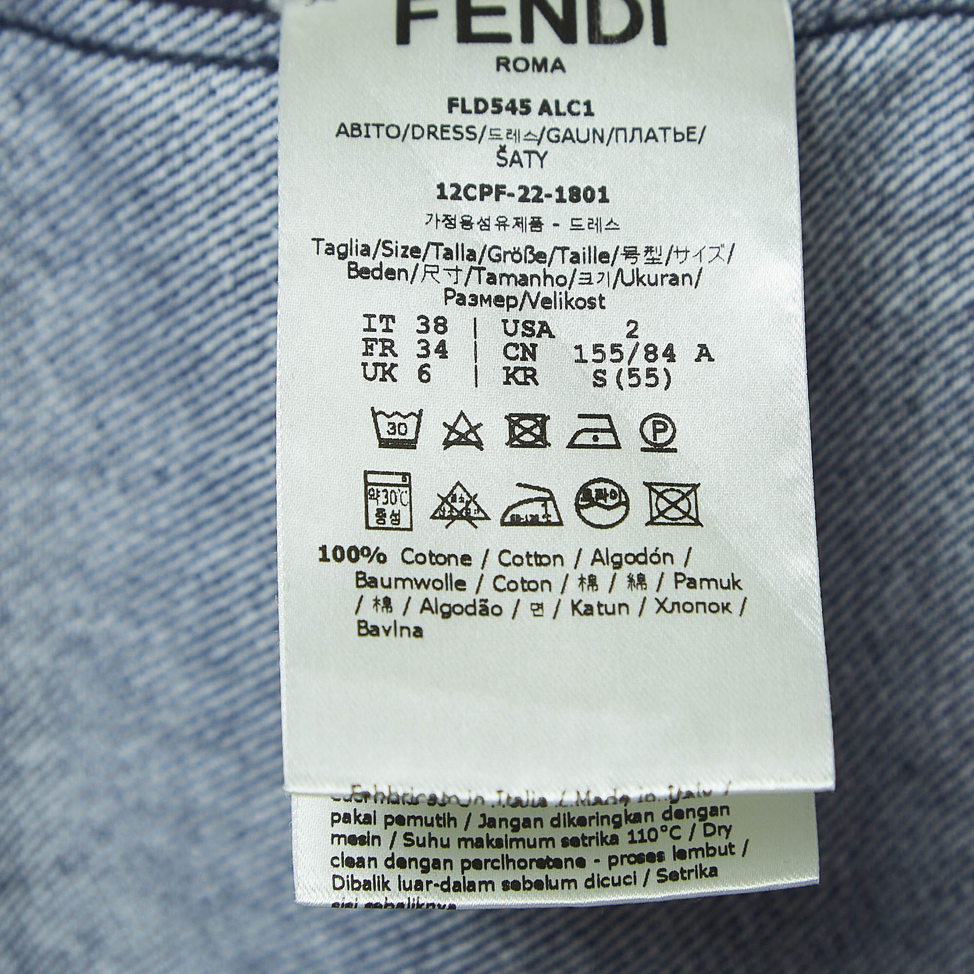 Fendi Blue Denim Crew Neck Belted Mini Dress S