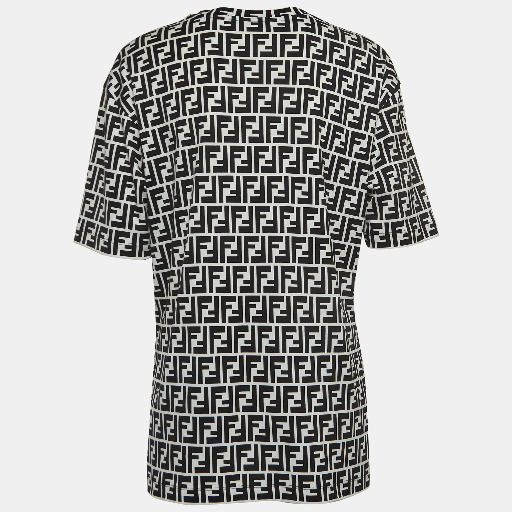 Fendi Black /White Logo Print And Embroidered Cotton T-Shirt S