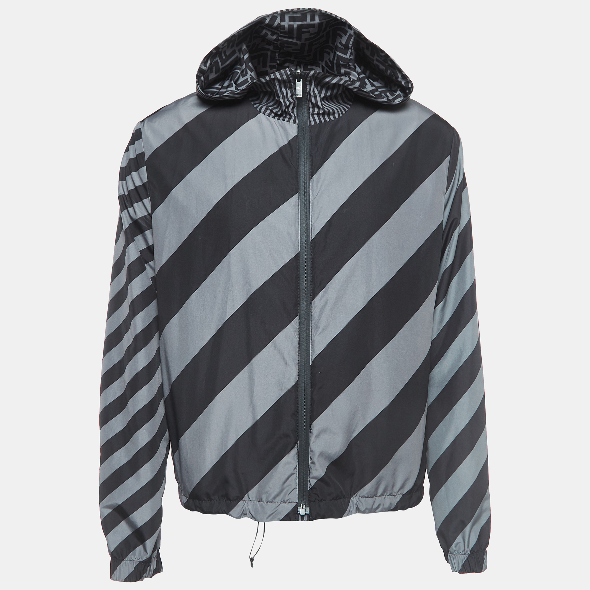 Fendi Black/Blue Print Synthetic Reversible Windbreaker Jacket L