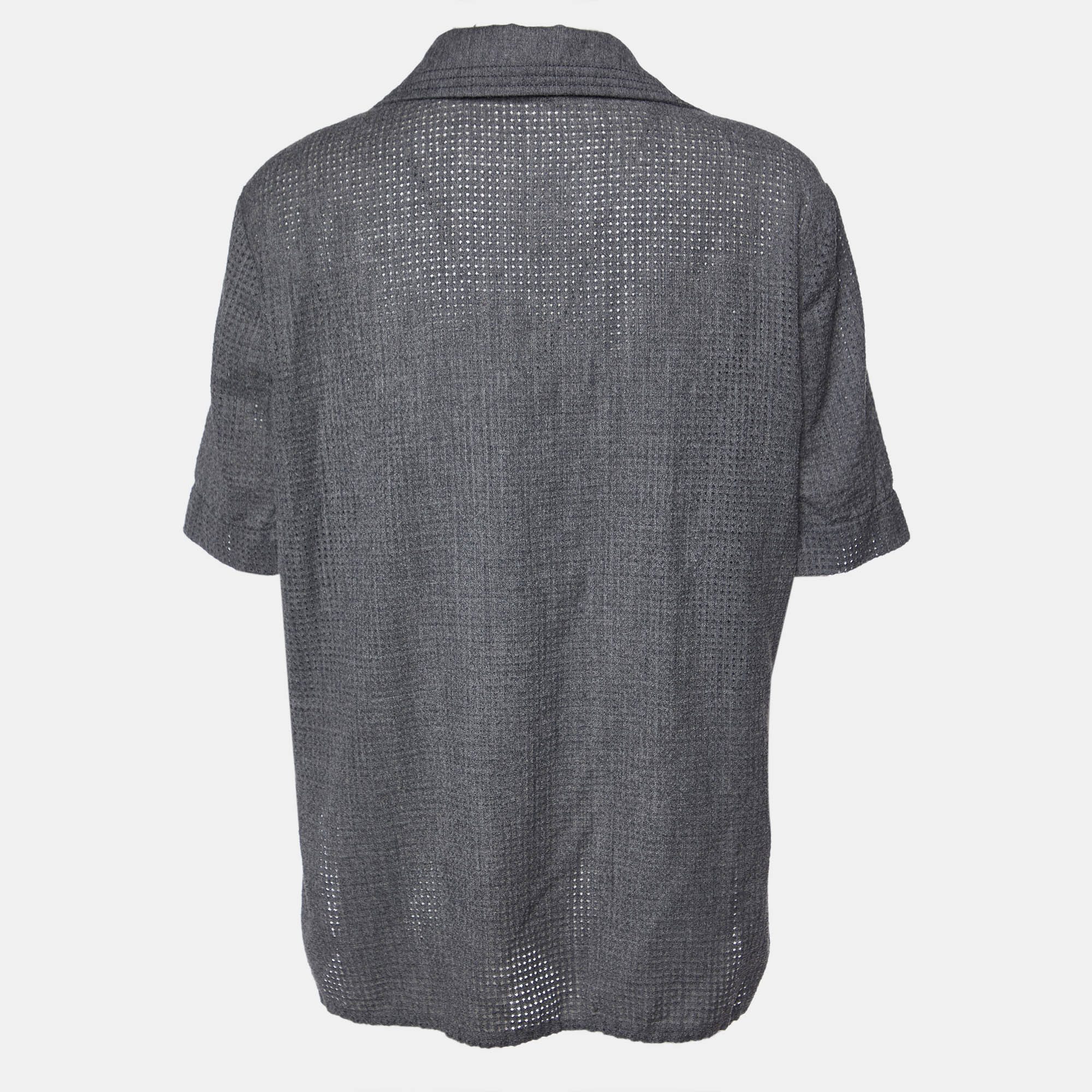 Fendi Grey Perforated Wool Short Sleeve Shirt M