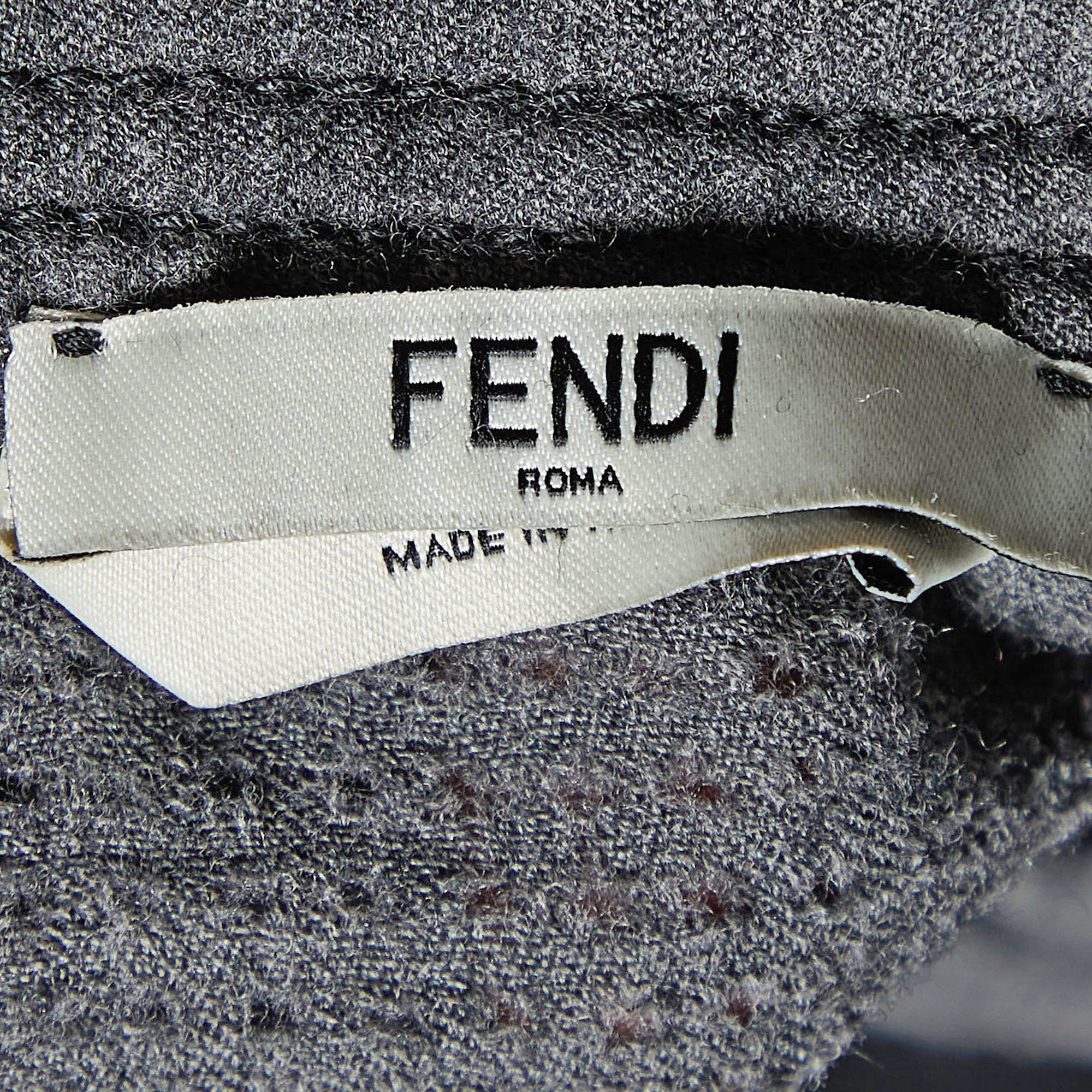 Fendi Grey Perforated Wool Short Sleeve Shirt M