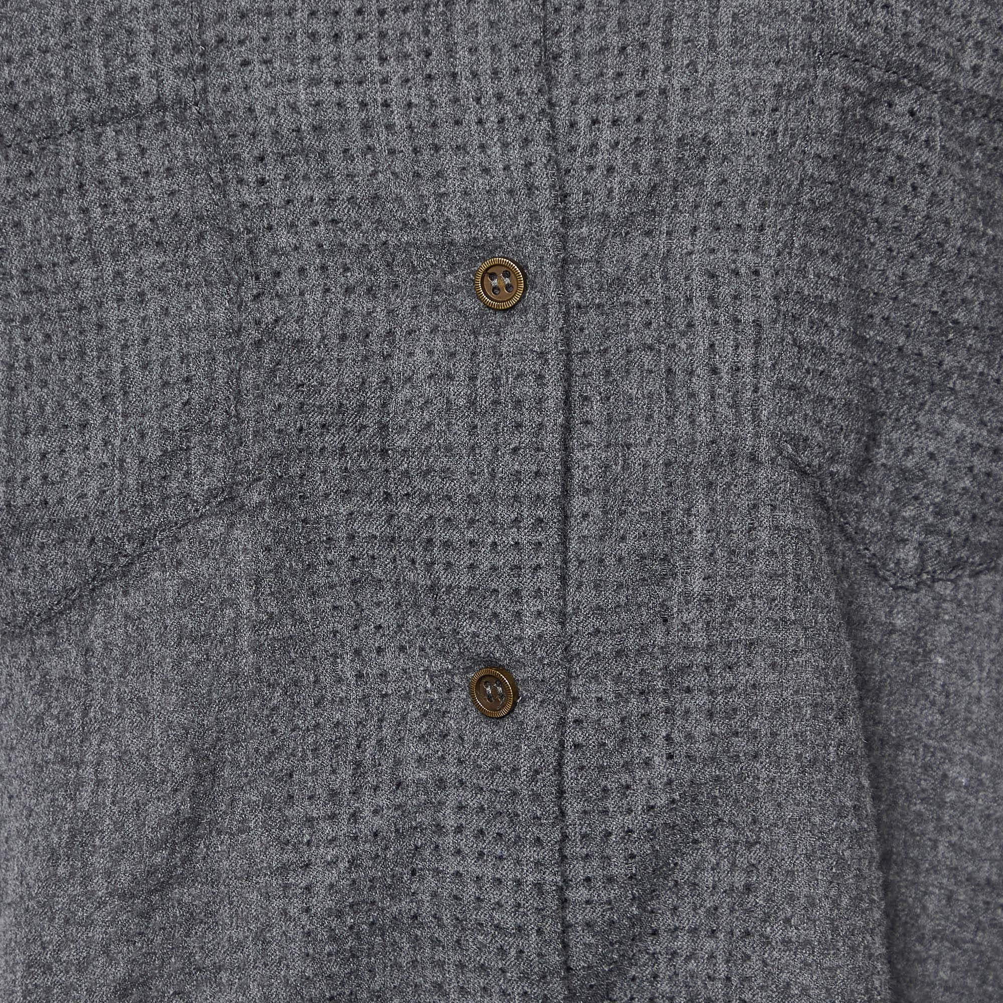 Fendi Grey Perforated Wool Short Sleeve Shirt M