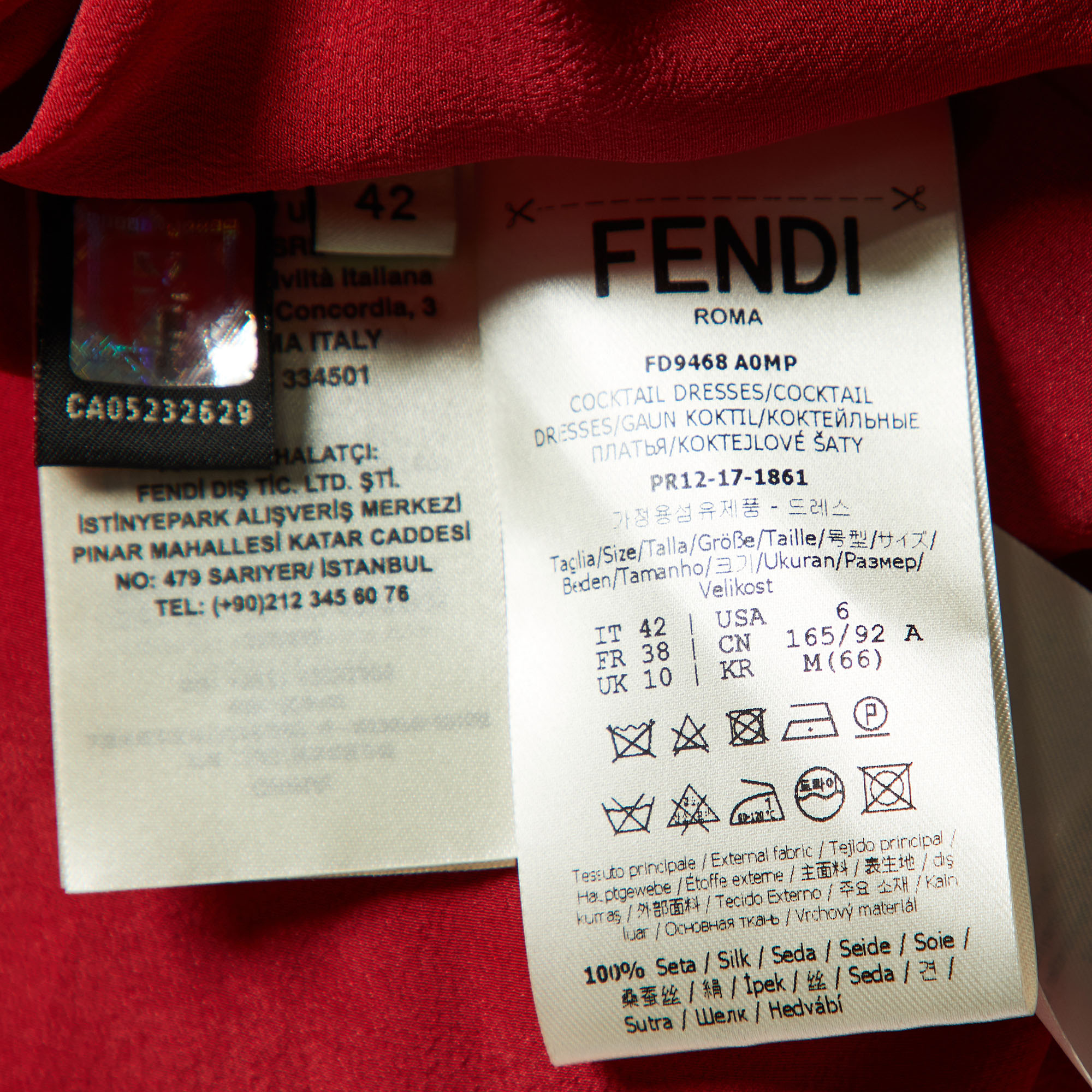 Fendi Red Silk Pleated Midi Dress M