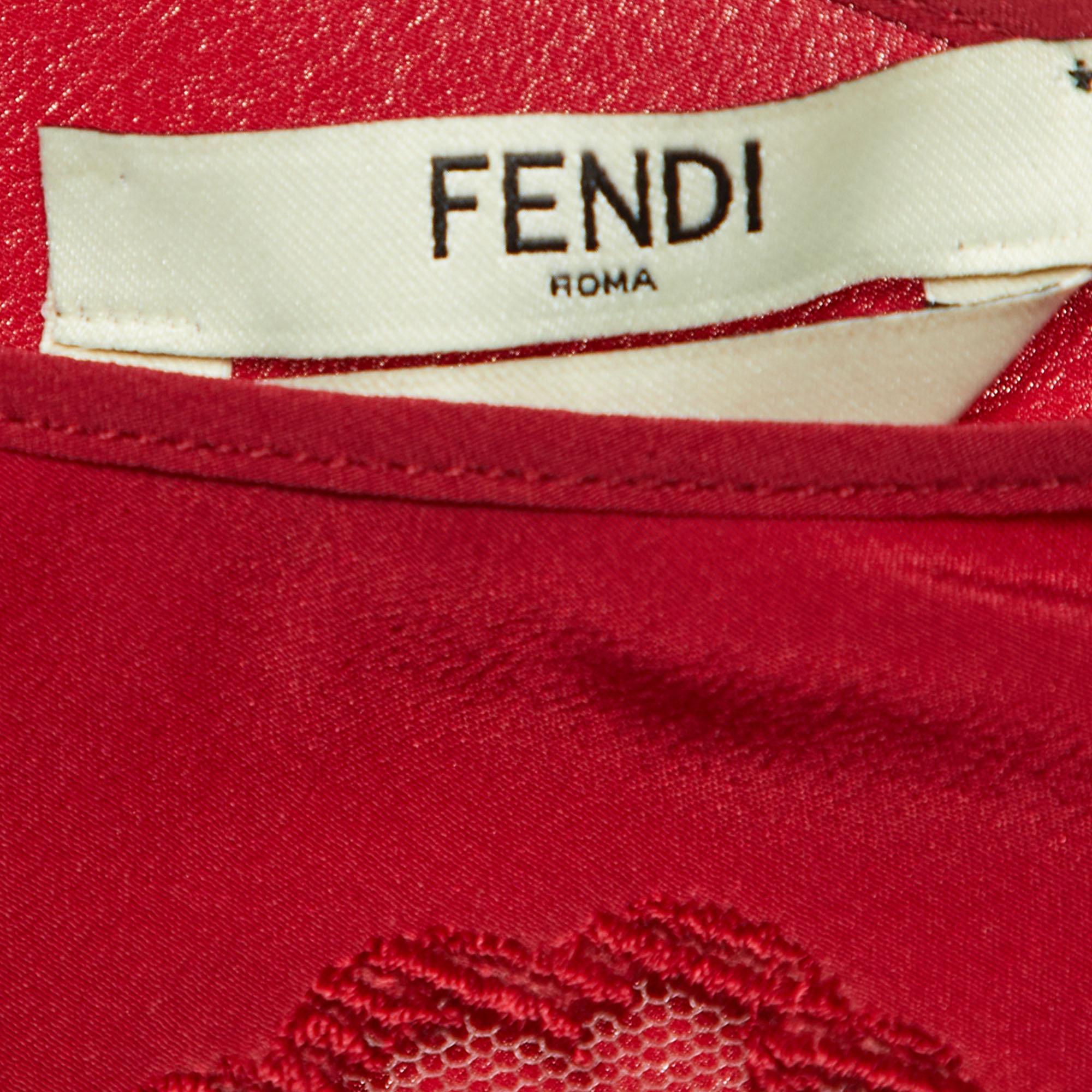 Fendi Red Silk Pleated Midi Dress M