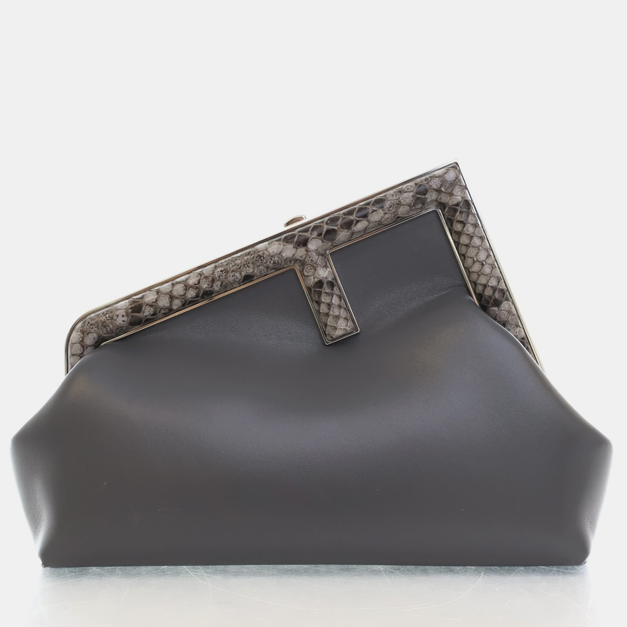 Fendi grey nappa and python leather small fendi first clutches