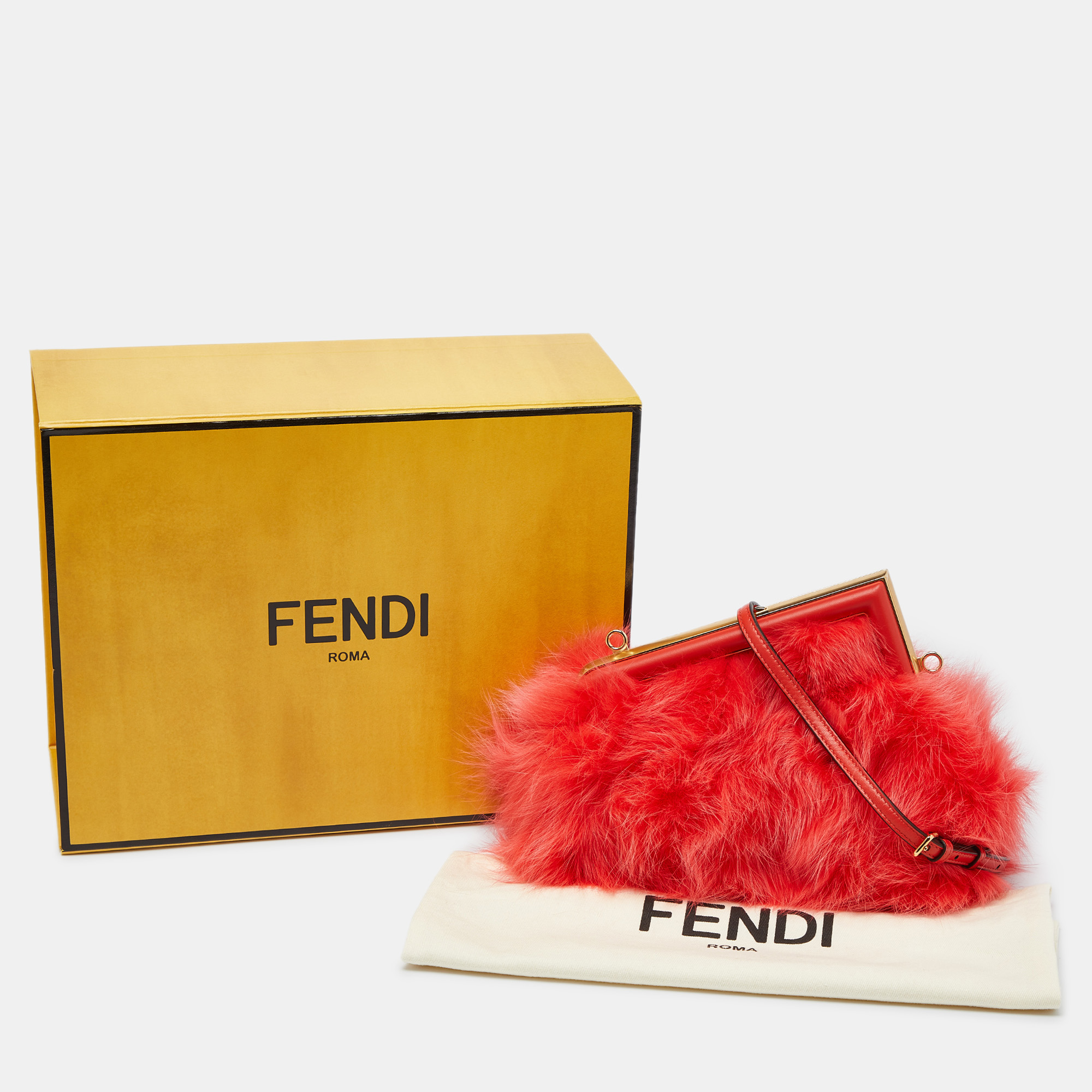 Fendi Red For Fur And Leather Small First Clutch