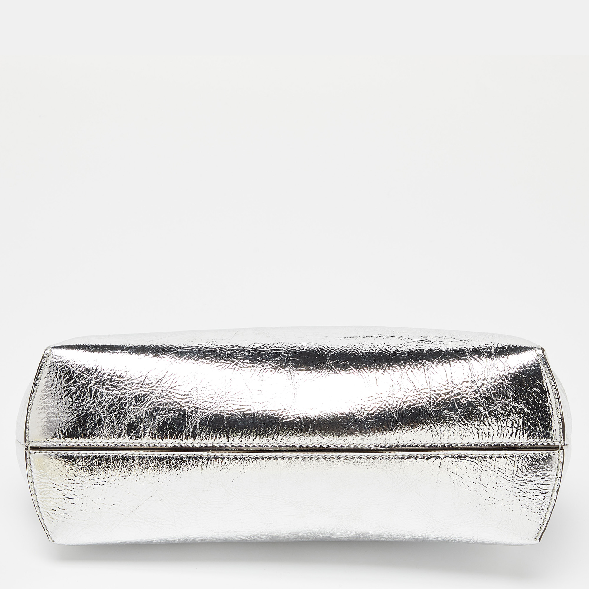 Fendi Silver Laminated Leather Small First Clutch