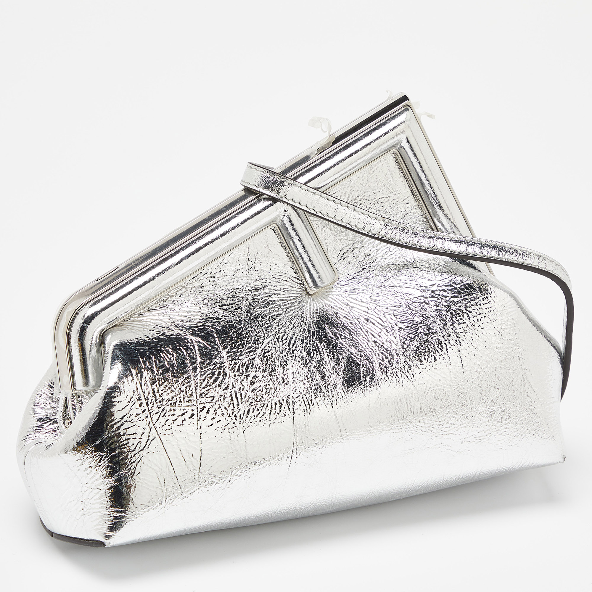 Fendi Silver Laminated Leather Small First Clutch