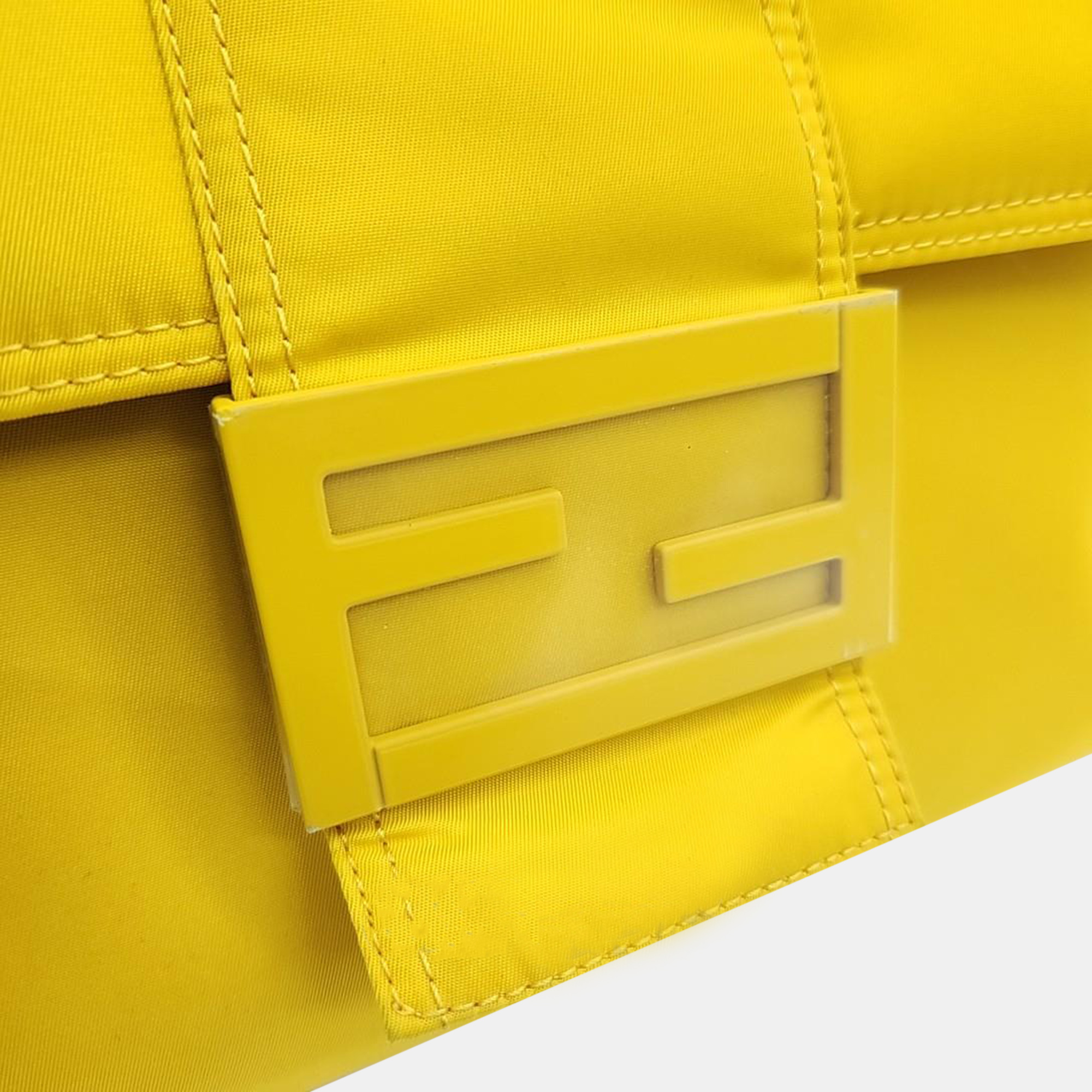 Fendi Yellow Nylon Large Baguette Messenger Bag