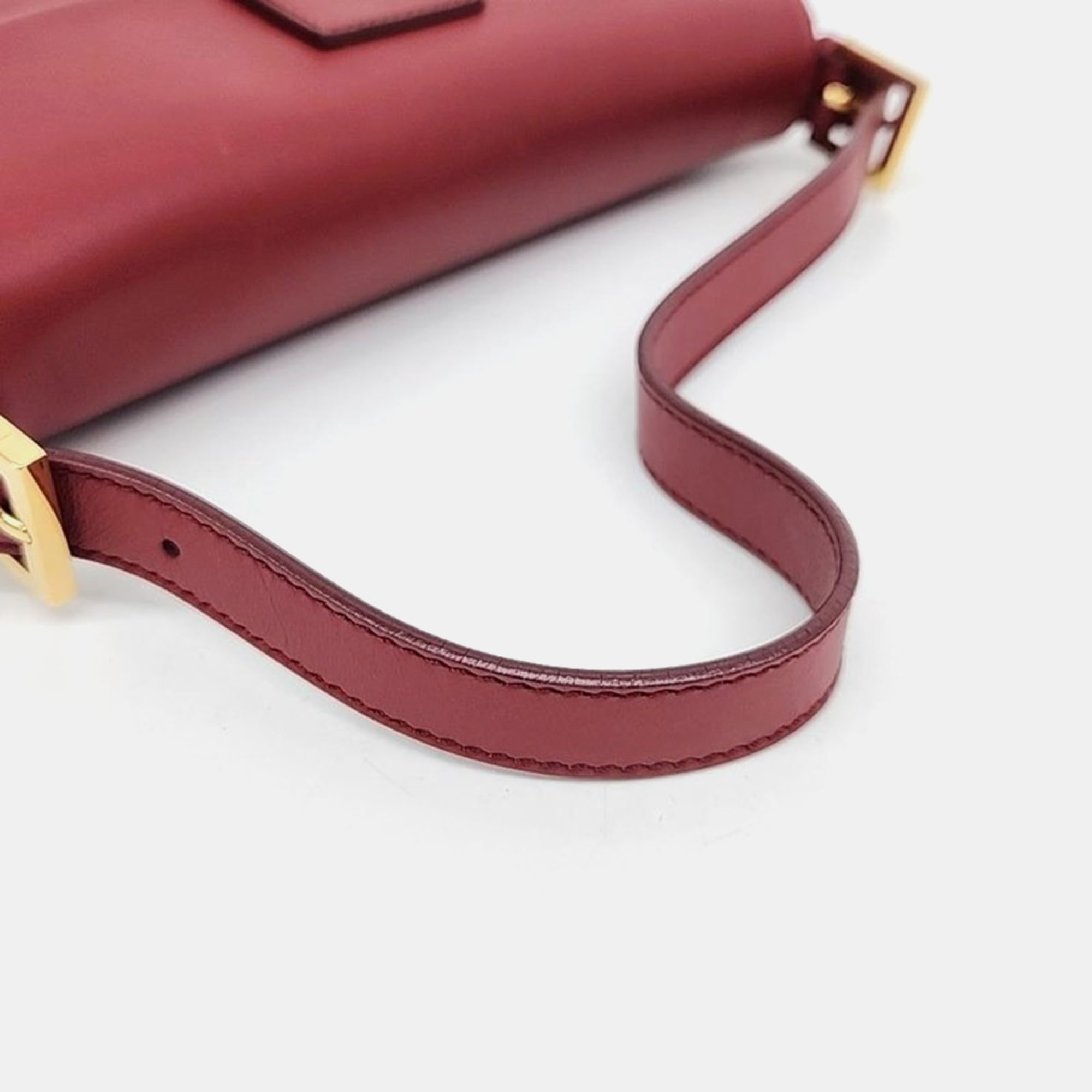 Fendi Red Leather Baguette Top Handle Bag