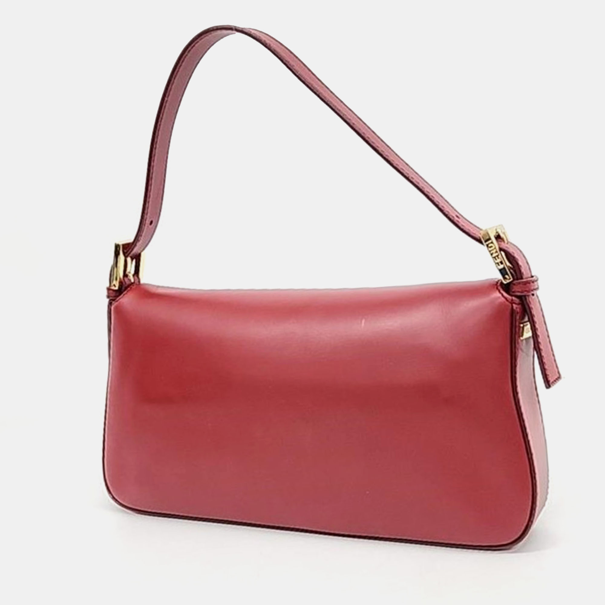 Fendi Red Leather Baguette Top Handle Bag