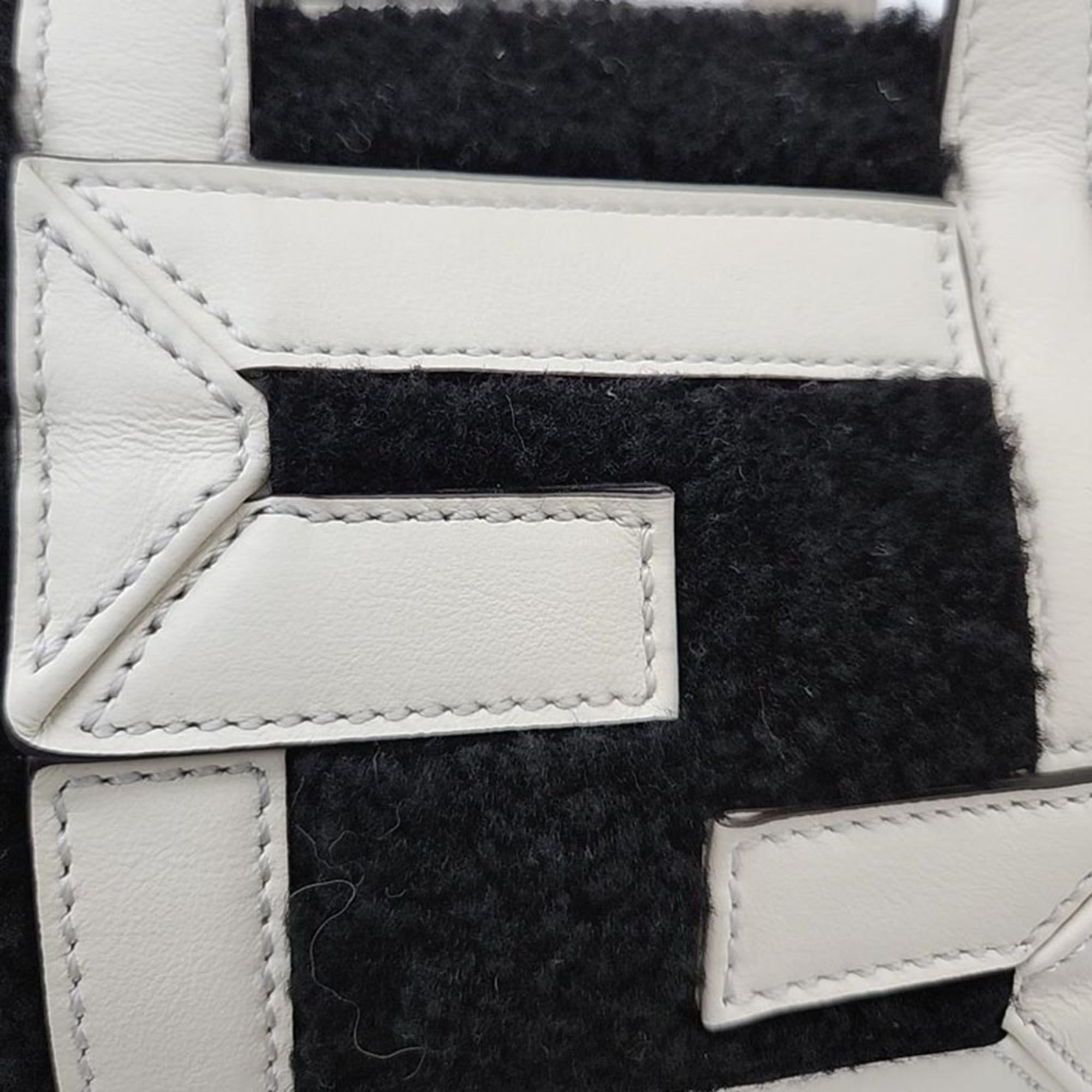 Fendi Black Leather Shearling Tote Bag