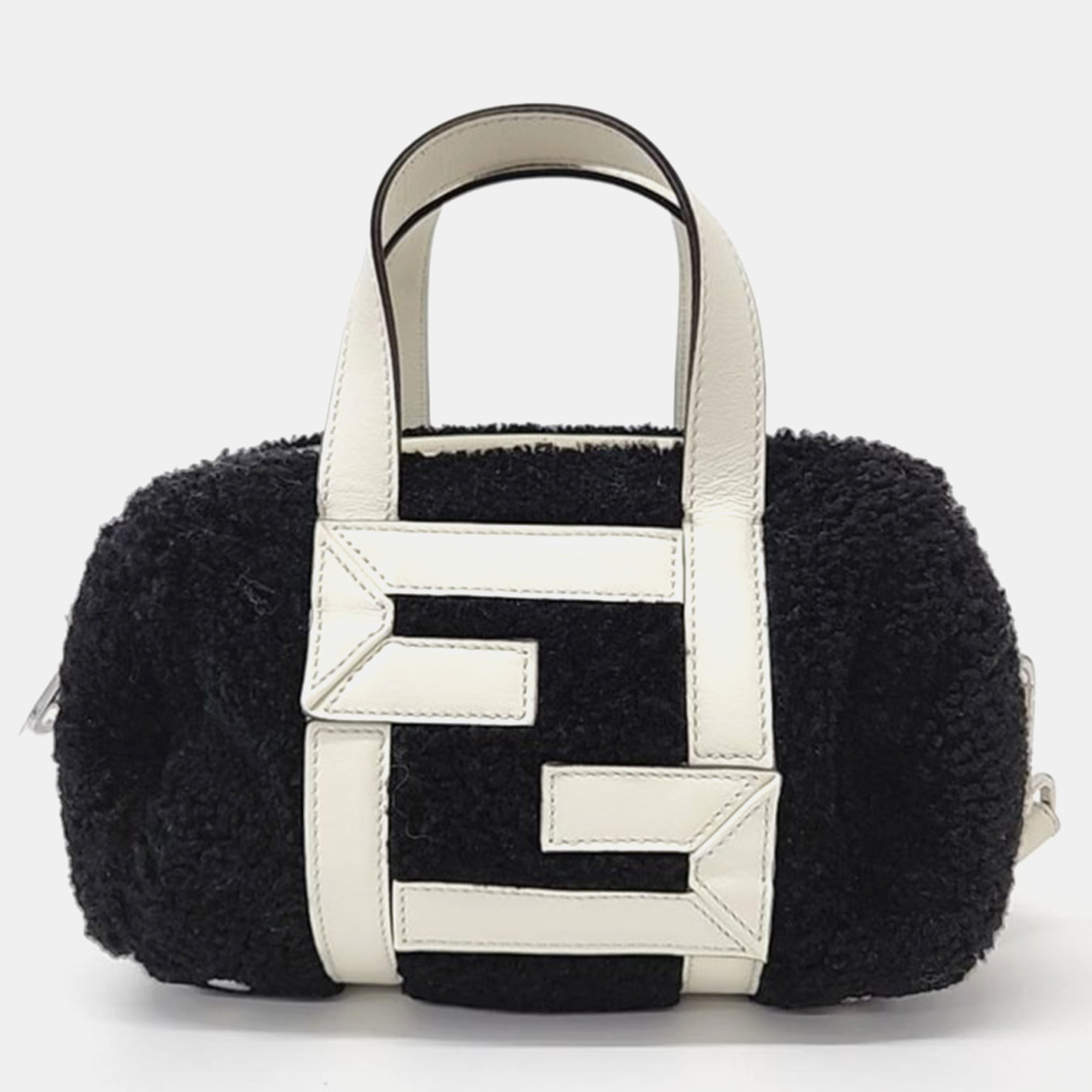 Fendi Black Leather Shearling Tote Bag