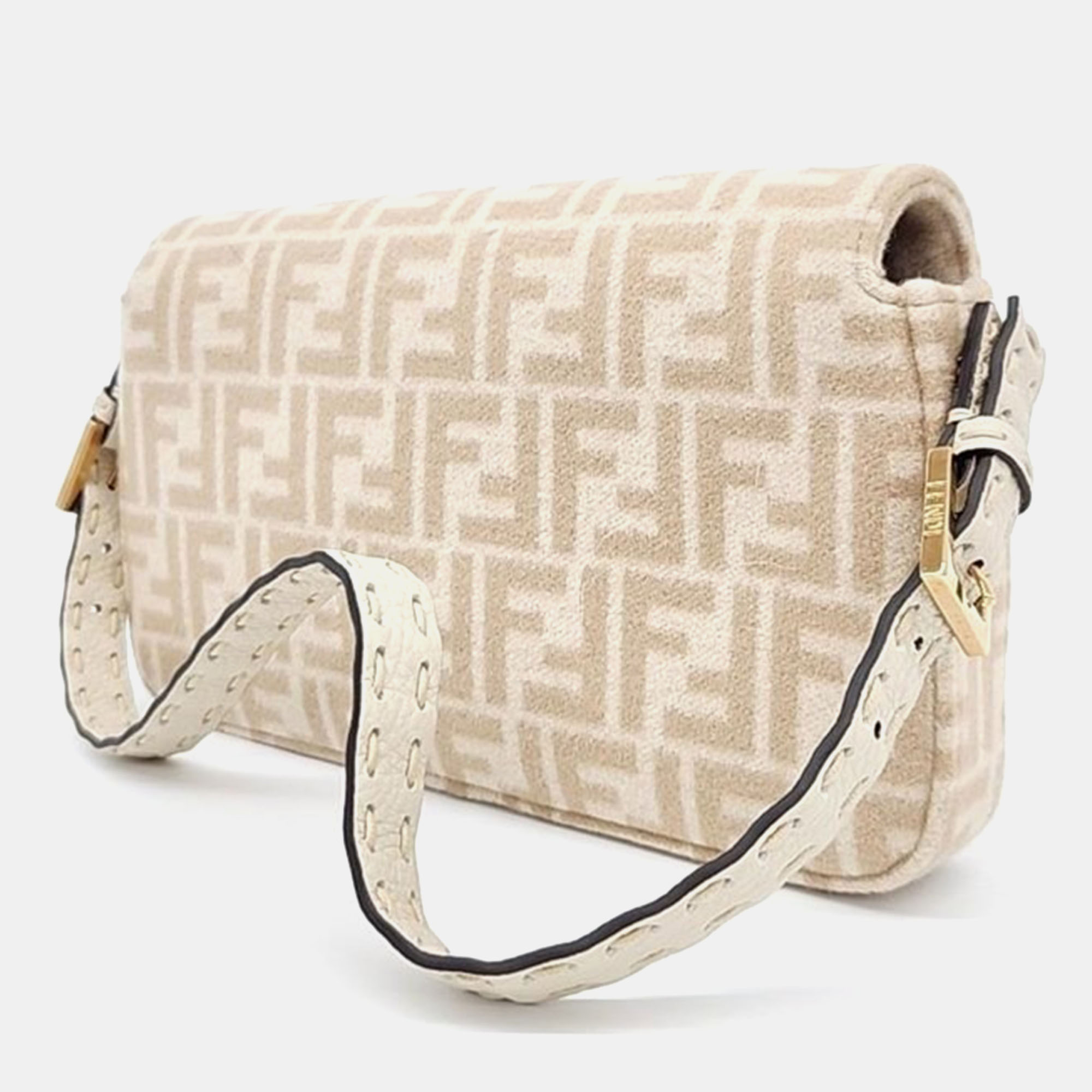 Fendi Beige Leather Selleria Baguette Shoulder Bag