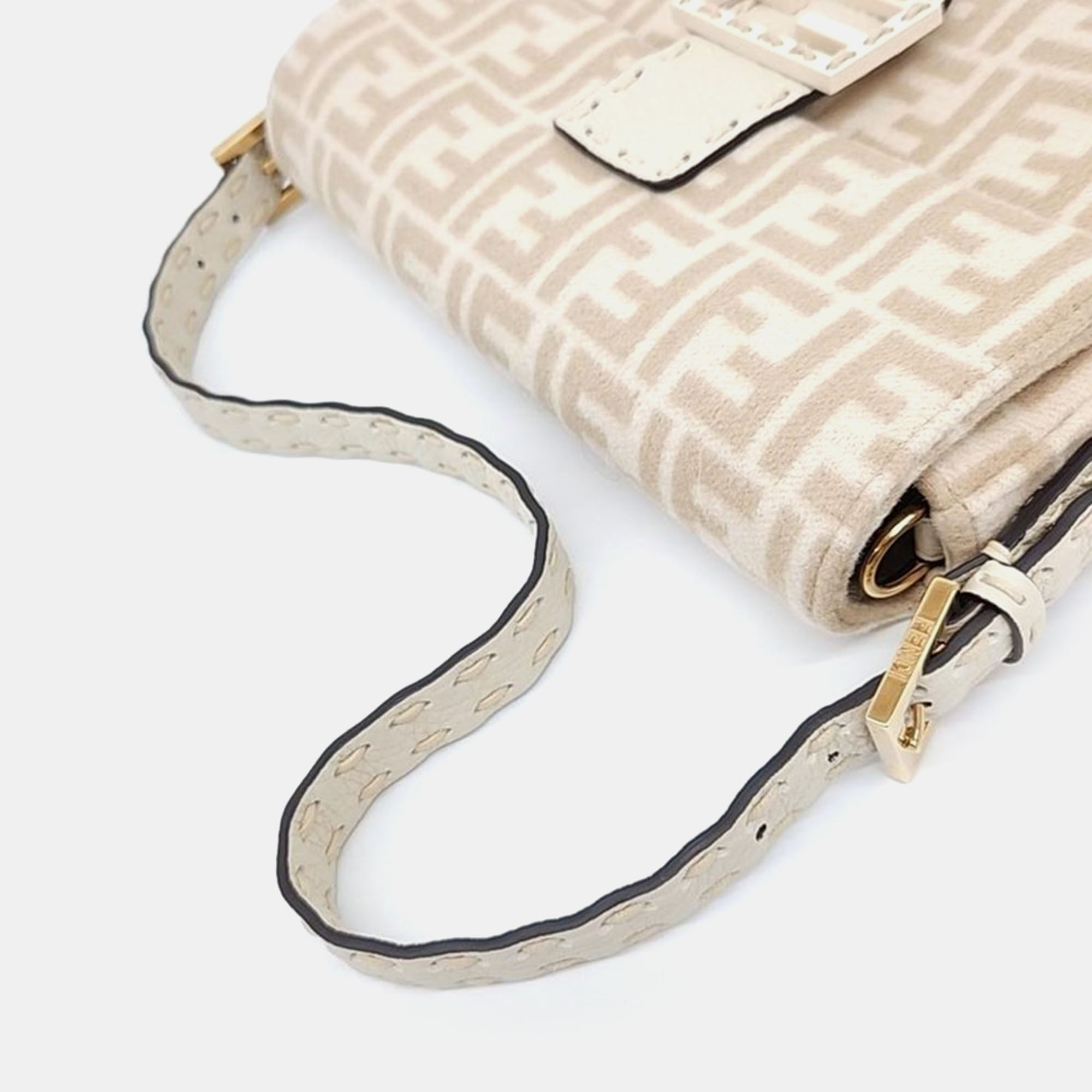 Fendi Beige Leather Selleria Baguette Shoulder Bag