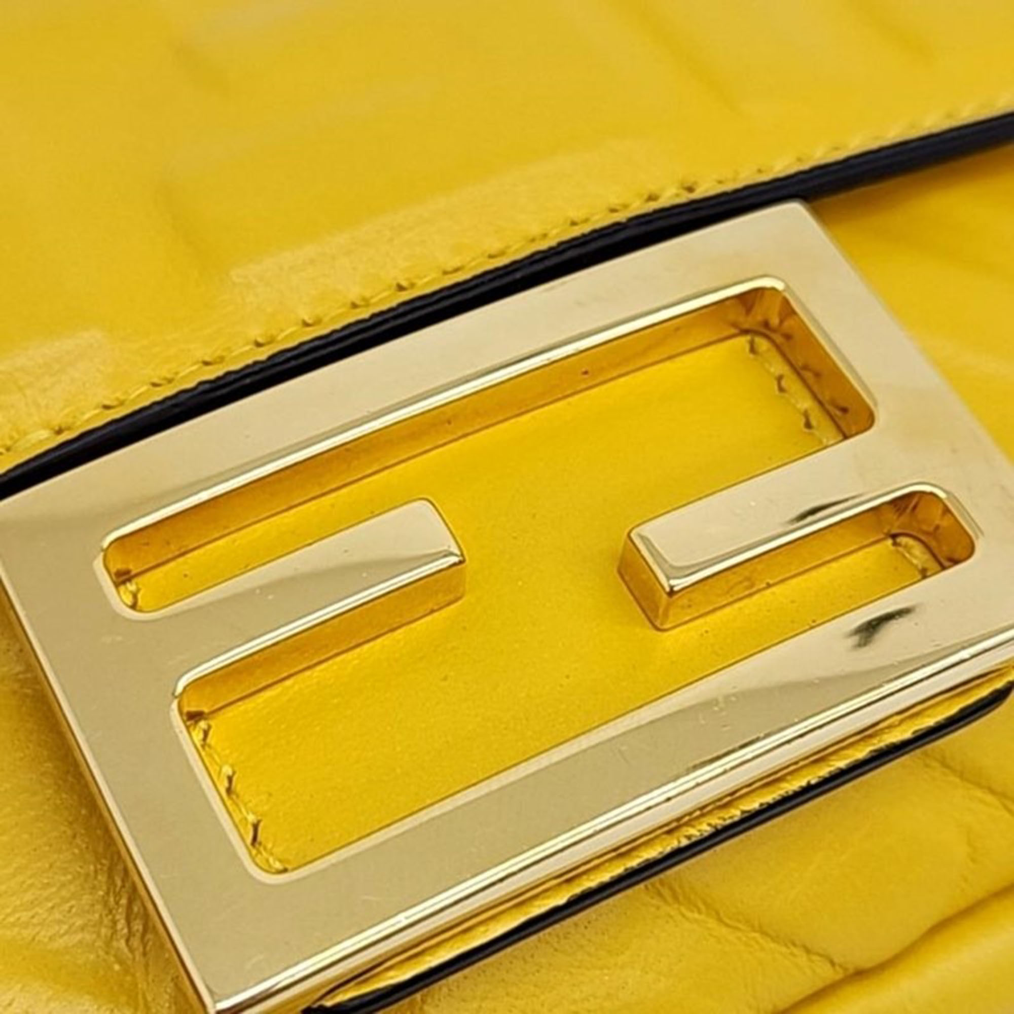 Fendi Yellow Zucca Embossed Leather Mini Baguette Bag