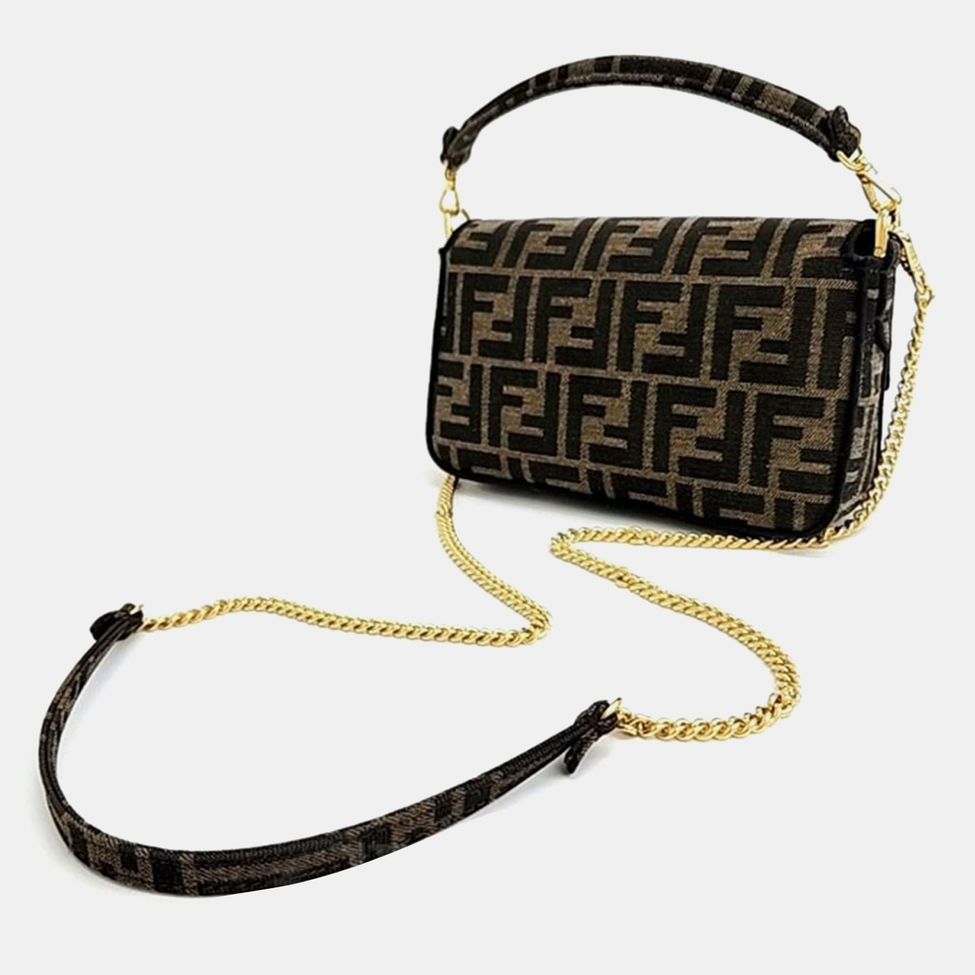 Fendi Brown Fabric Zucca Baguette Mini Top Handle Bag