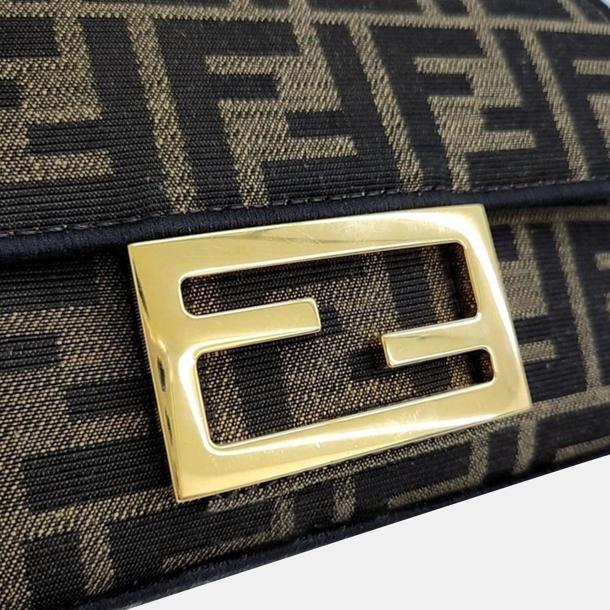 Fendi Brown Fabric Zucca Baguette Mini Top Handle Bag