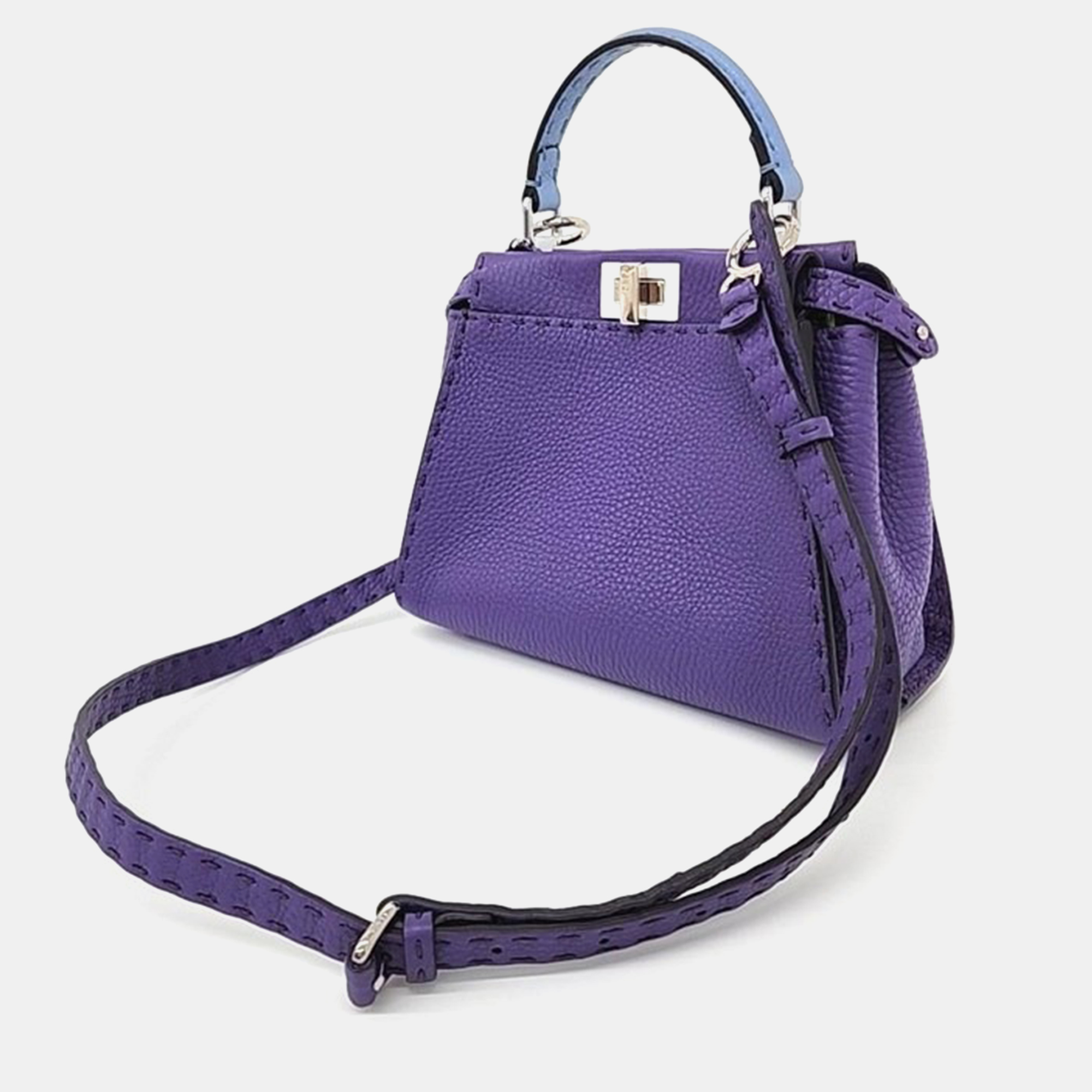 Fendi Purple Leather Selleria Mini Peekaboo Iconic Satchel Bag